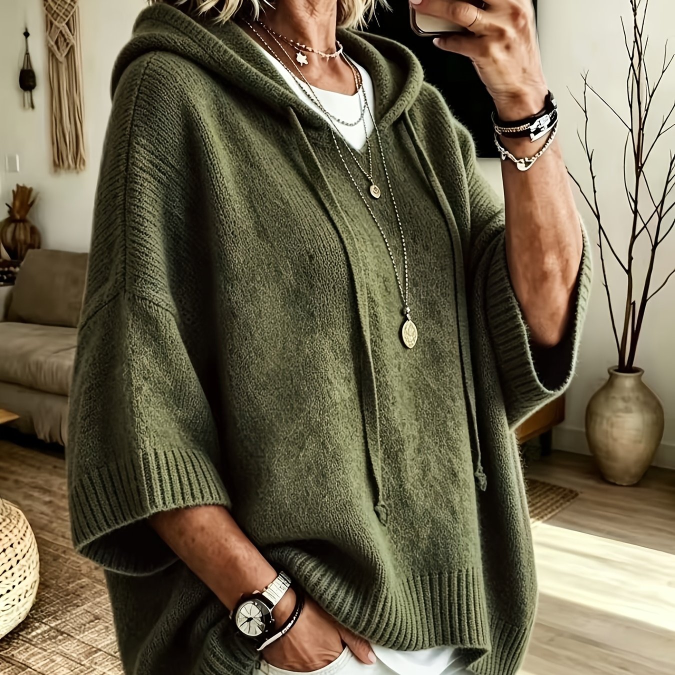 TEMU Plus Size - Plus Size - Women's Casual Drawstring Hooded Sweatshirt, Classic Versatile Hooded Top Elegant Ladies, Loose Fit Comfortable
