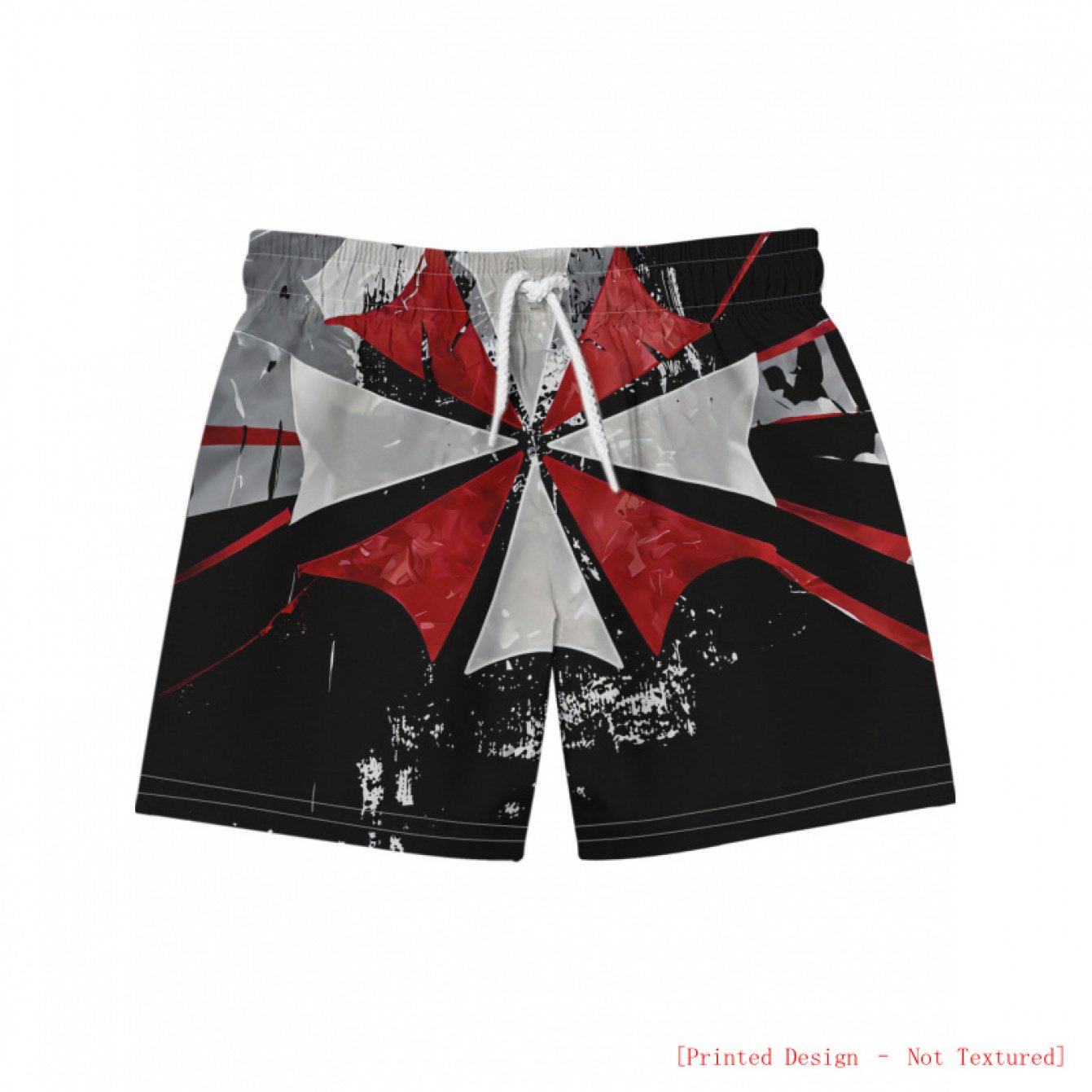 TEMU Men's Hawaiian Shorts, Distressed Red And Logo Background With Scratches, Drawstring Beach Pants