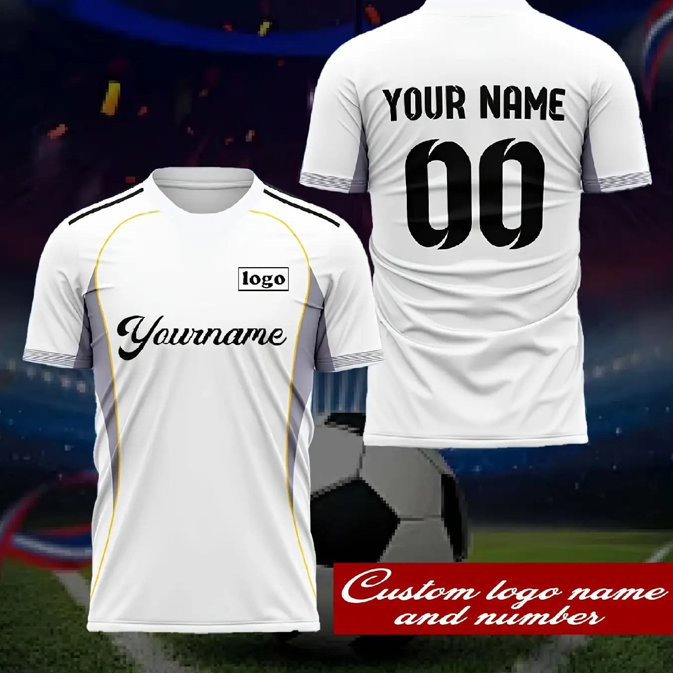 TEMU Customizable Men's Soccer Jersey T-shirt, Lightweight, Round Neck, , Printed With Text And Number, Perfect For Team Sports And Soccer Parties,