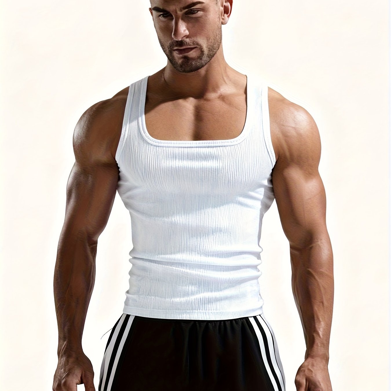 Image of [xingmeng Zhi Obm] Neck Ribbed Vest Casual All-match Base Layer Fitness Sports Sweat-absorbing Elastic Sleeveless Top, Sweat-resistant
