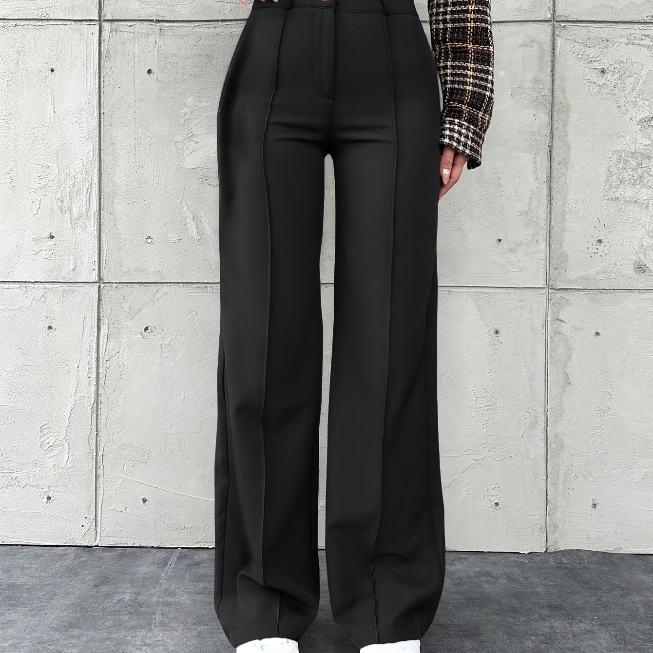 TEMU Women' Color Simple Casual Business Pants Elegant Straight-leg Commuter Trousers Ll168