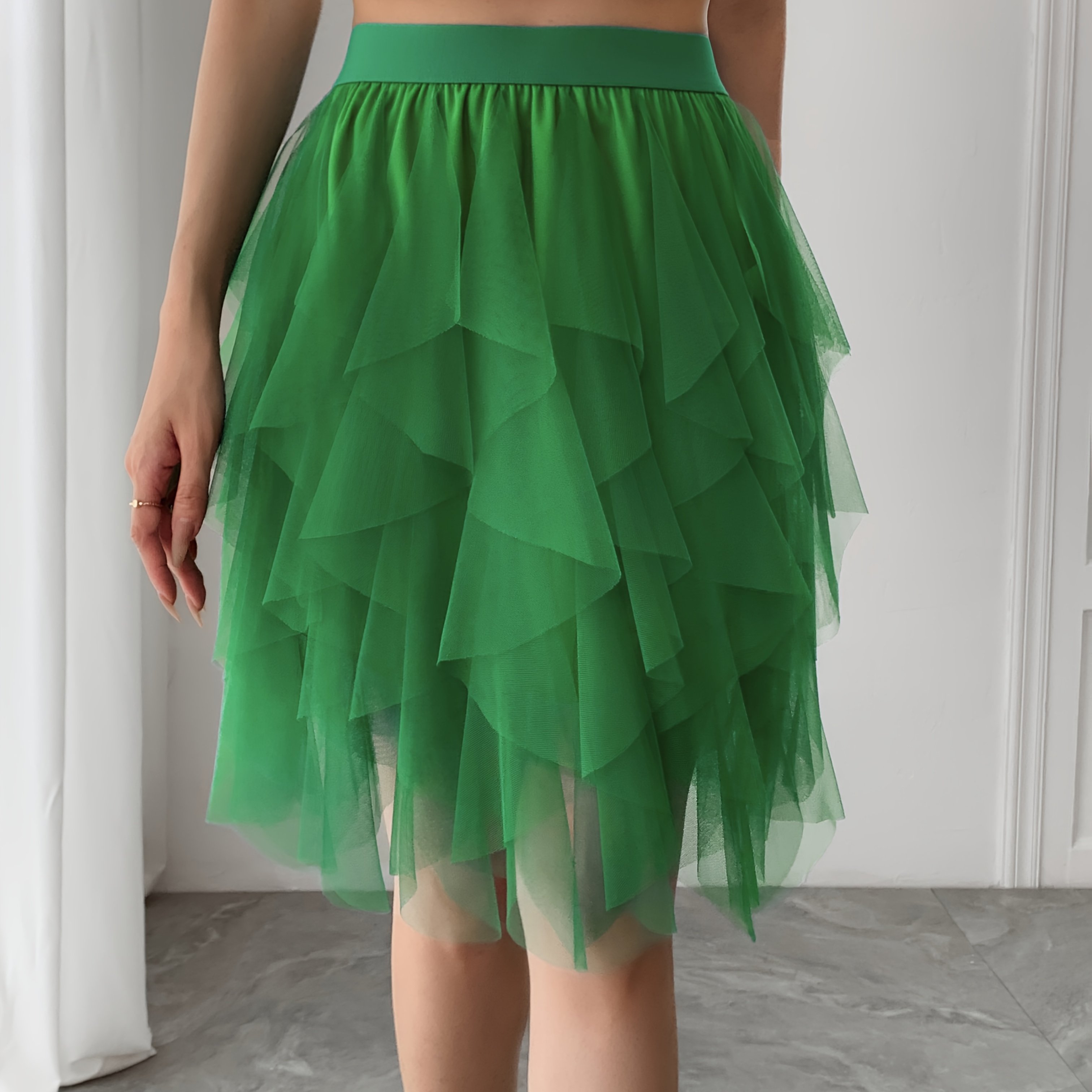 TEMU Irregular And Versatile Solid Color Mesh Skirt With High Waist And Effect