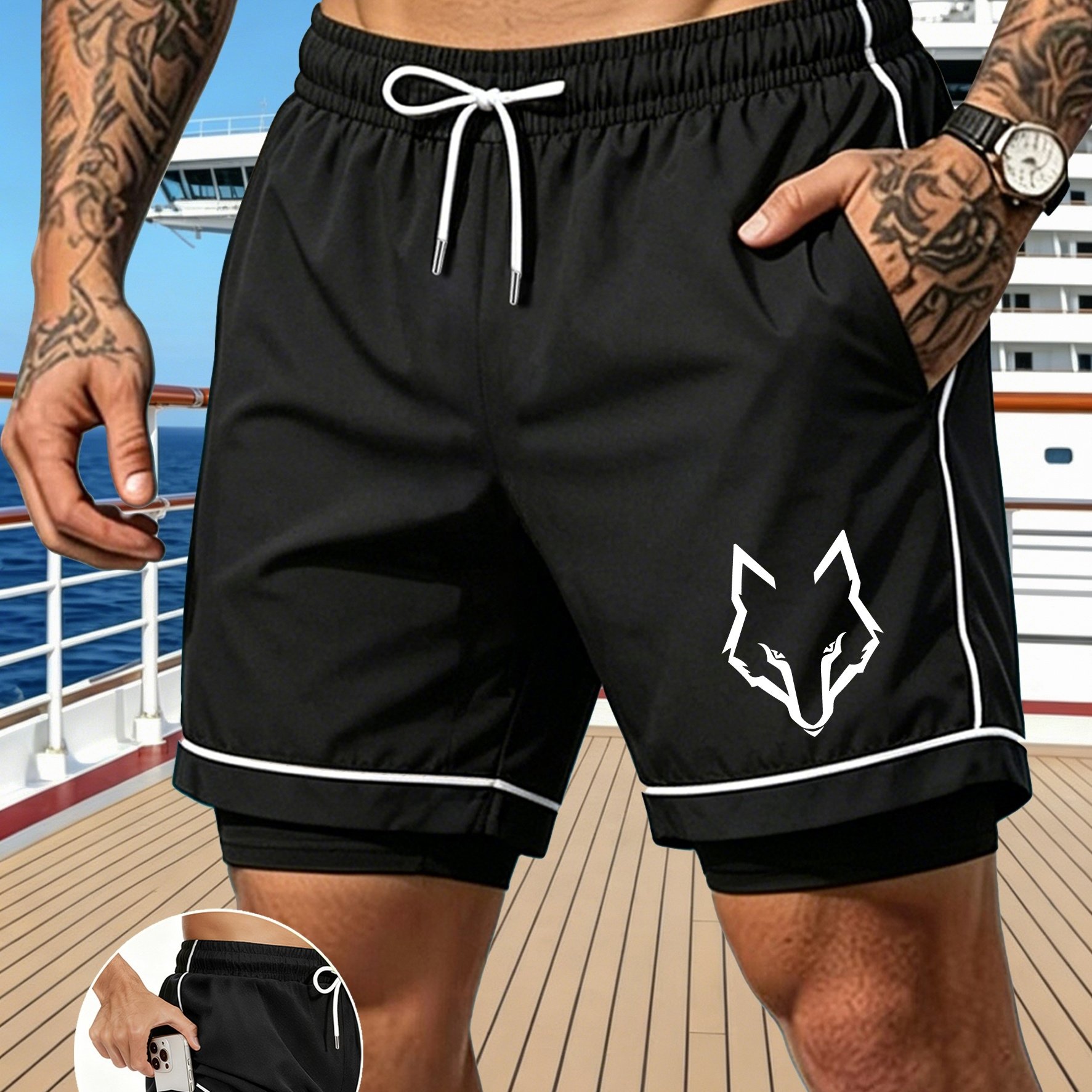 TEMU Men's Quick-dry Swim Trunks, Lightweight Beach Shorts For Swimming, Surfing, Gym, Travel - Machine Washable Polyester Men's Swim Shorts With