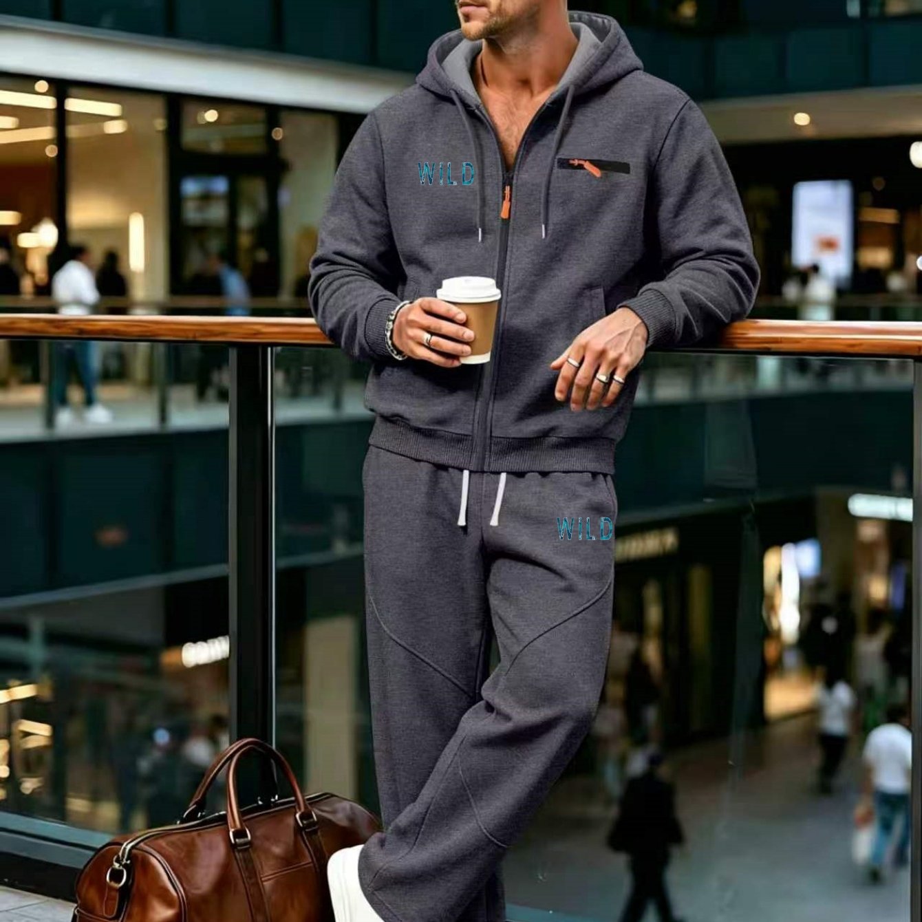 TEMU Trade Men's Easy Athletic Set Soft Fleece Hooded Cardigan Straight Sweatpants Western Casual Athletic Set, Winter Clothes For Men