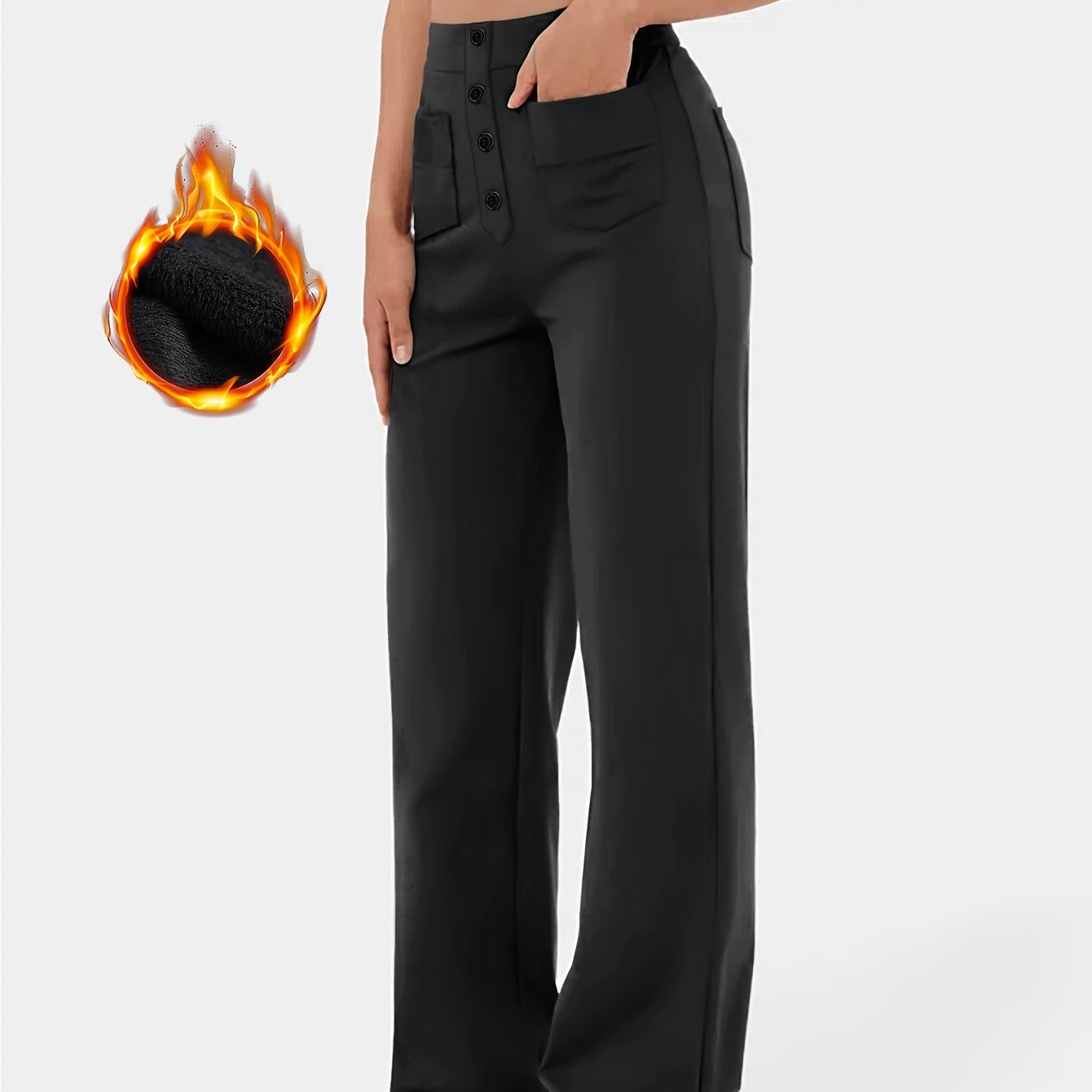 Women's Casual High-waist Solid Button-multi Pocket Straight-leg Pants