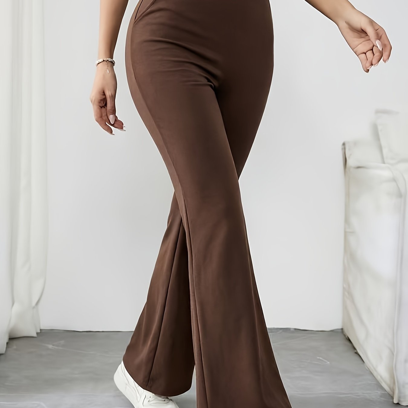 TEMU Outdoor Casual Flared Pants, Petite Women's , Flattering Fit, -lifting High-waist And Leg-lengthening, Slight Flared Silhouette For Leg Shaping,