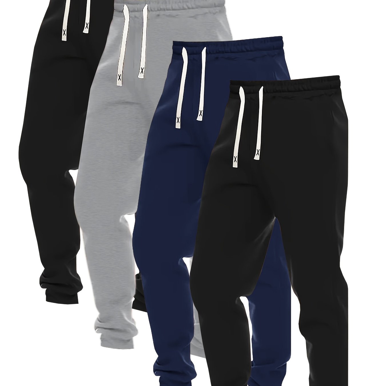 TEMU 4pcss Casual Pants For Men, Fashionable And Trendy Regular Style, Solid Pants, Elastic Waistband Drawstring, Slightly Elastic Ankle Pants, 4pcss Set, Jogging Pants, Men's Pants, Unisex
