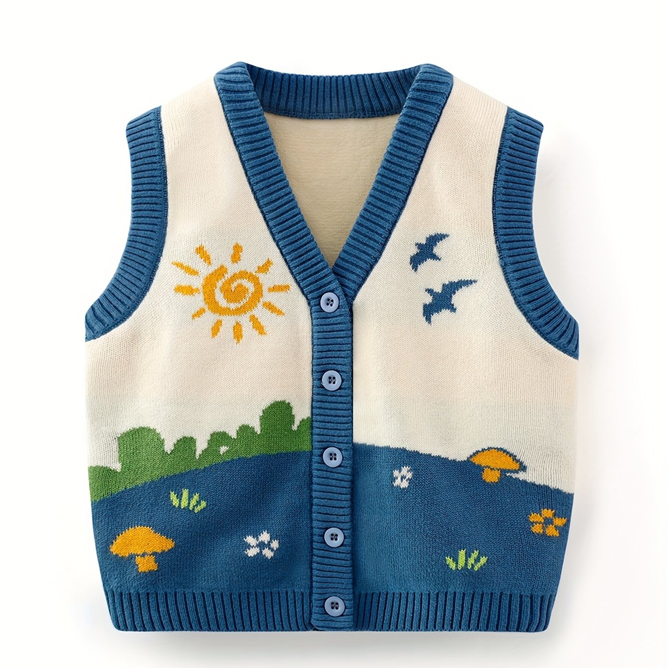 Image of Cute Pastoral Style All- Knitted Baby Vest Spring And Autumn Cartoon Toddler Vest Cardigan Knitted Baby Girl Sweater