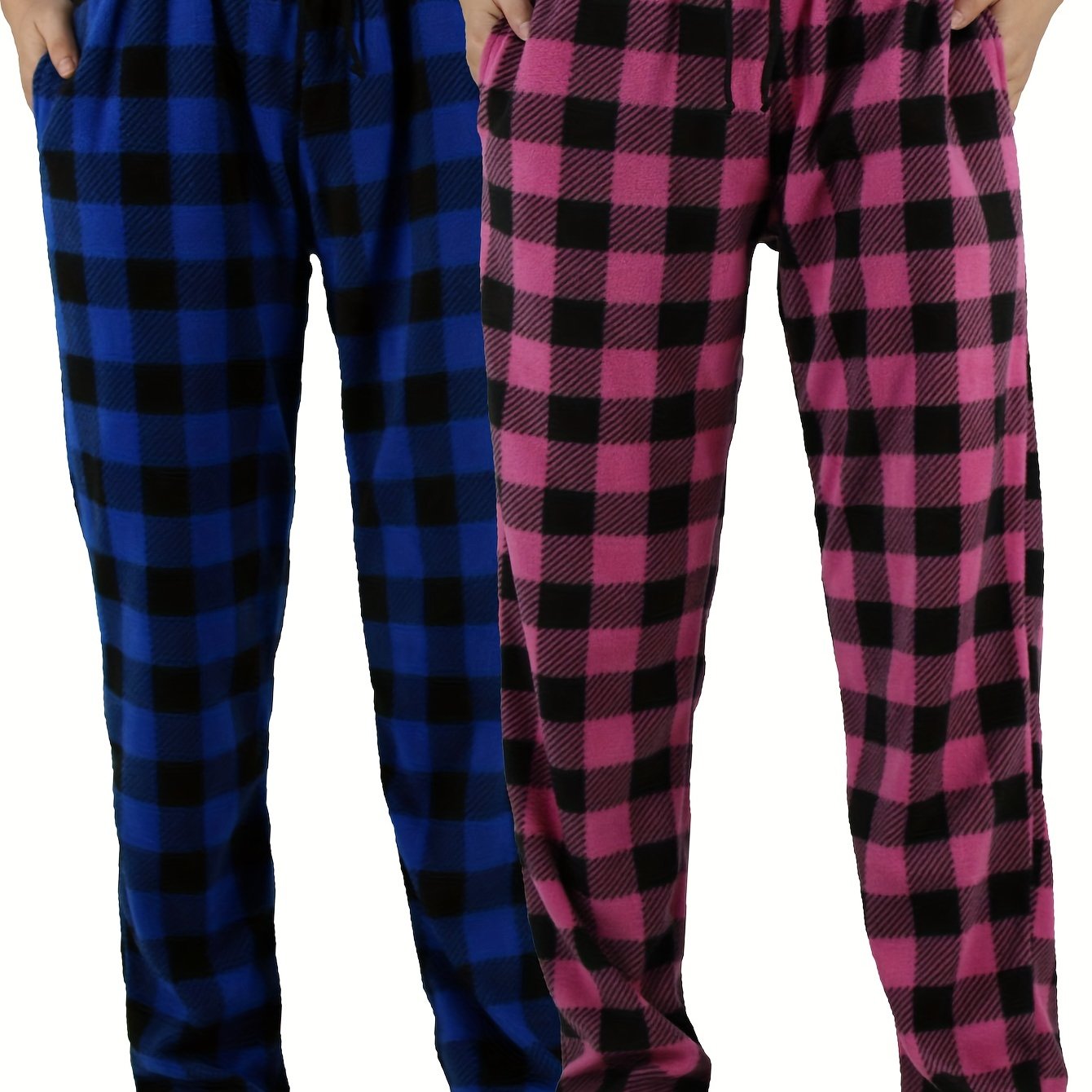 Comfy Lifestyle Women’s Plaid Pajama Pants, Soft and Lightweight Drawstring  Lounge Bottoms with Elastic Waistband, Turquoise Pink FL09, Small