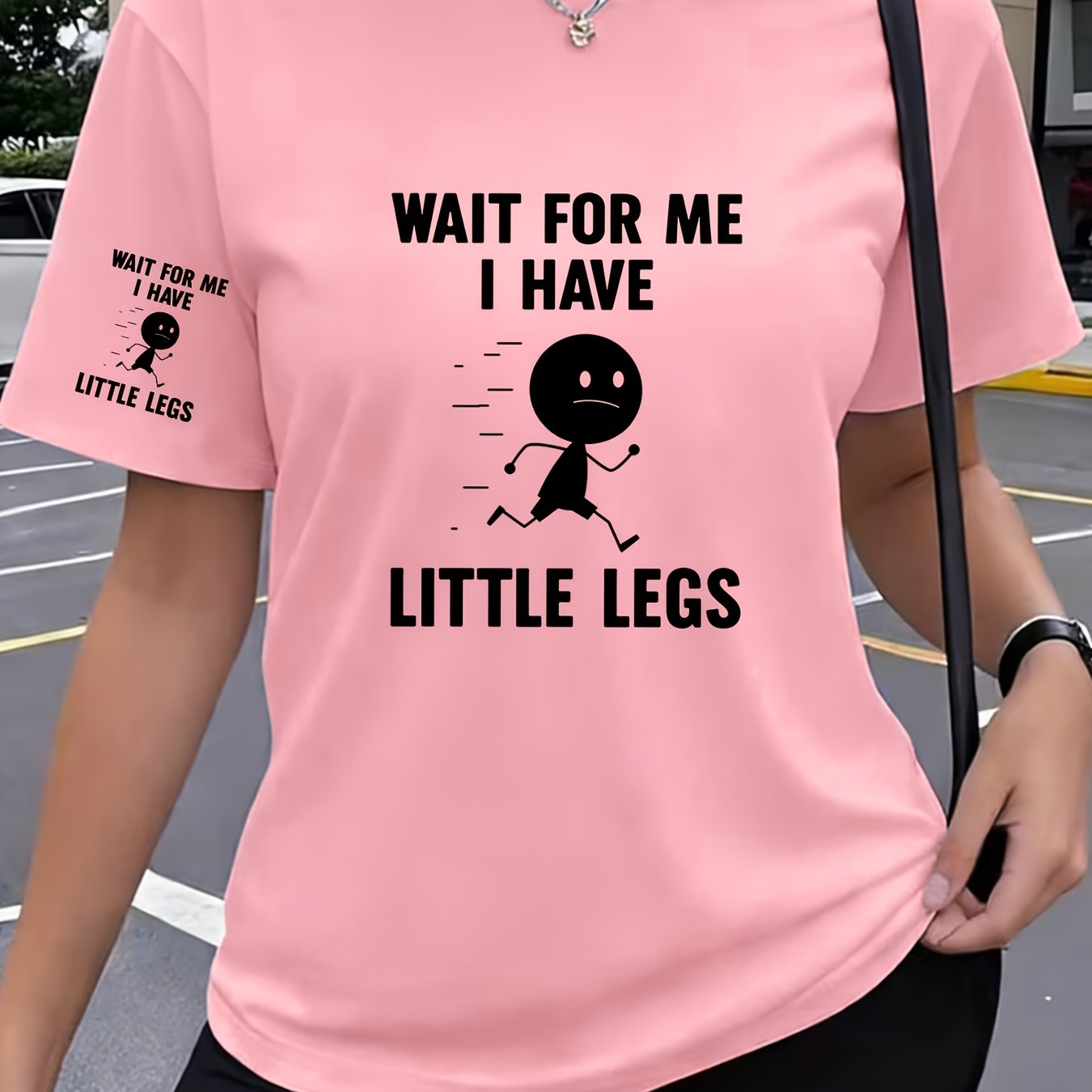 TEMU [sleeve With Print] , I Have Short Legs Pattern Round Neck Casual Athletic Top - Women's Y2k Fashion Short Sleeve T-shirt, Comfortable Machine