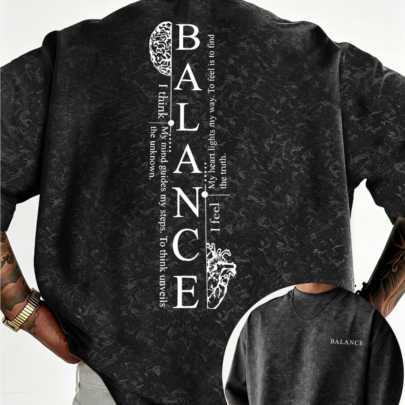 TEMU Print T-shirt, Men's Washed Distressed Street Style Short Sleeve Top, Plus Size