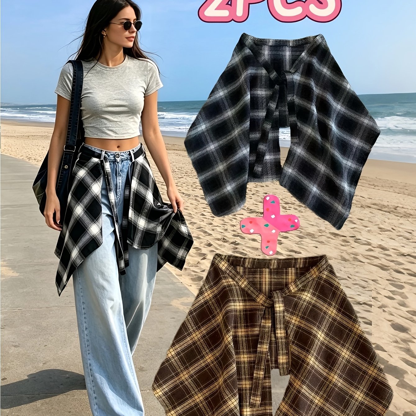TEMU Unisex Fake Shirt Zoom 2-delige Set, Tie-Waist Layering Shirt Extender, Veelzijdige Streetwear Gelaagde Top Accessoire voor Hoodies, Jurken &