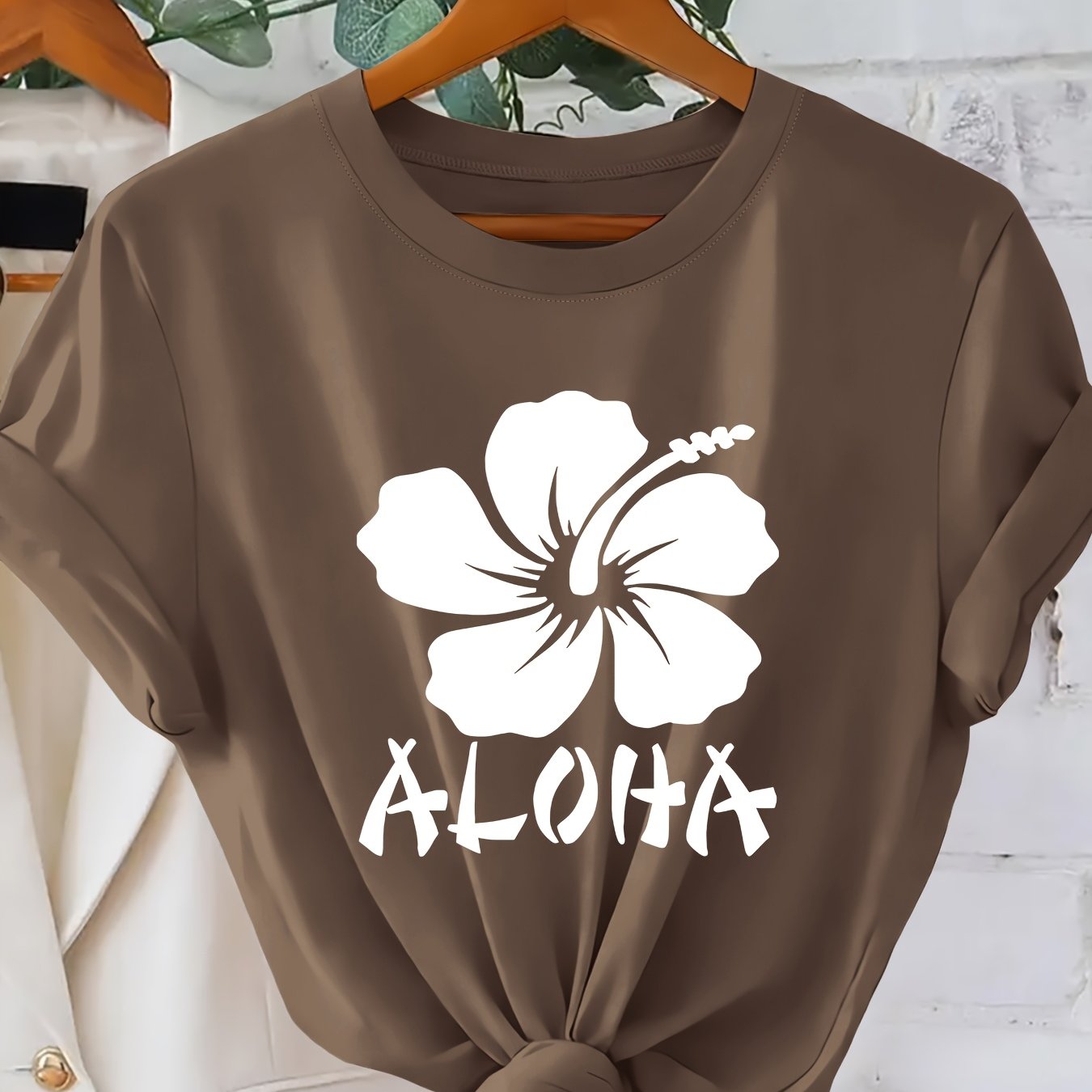 TEMU Aloha Hibiscus Flower Hawaiian Women's T-shirt | Round Neck Short Sleeve | Casual Versatile Casual Top | 2026 Style Clothing | Elegant Party