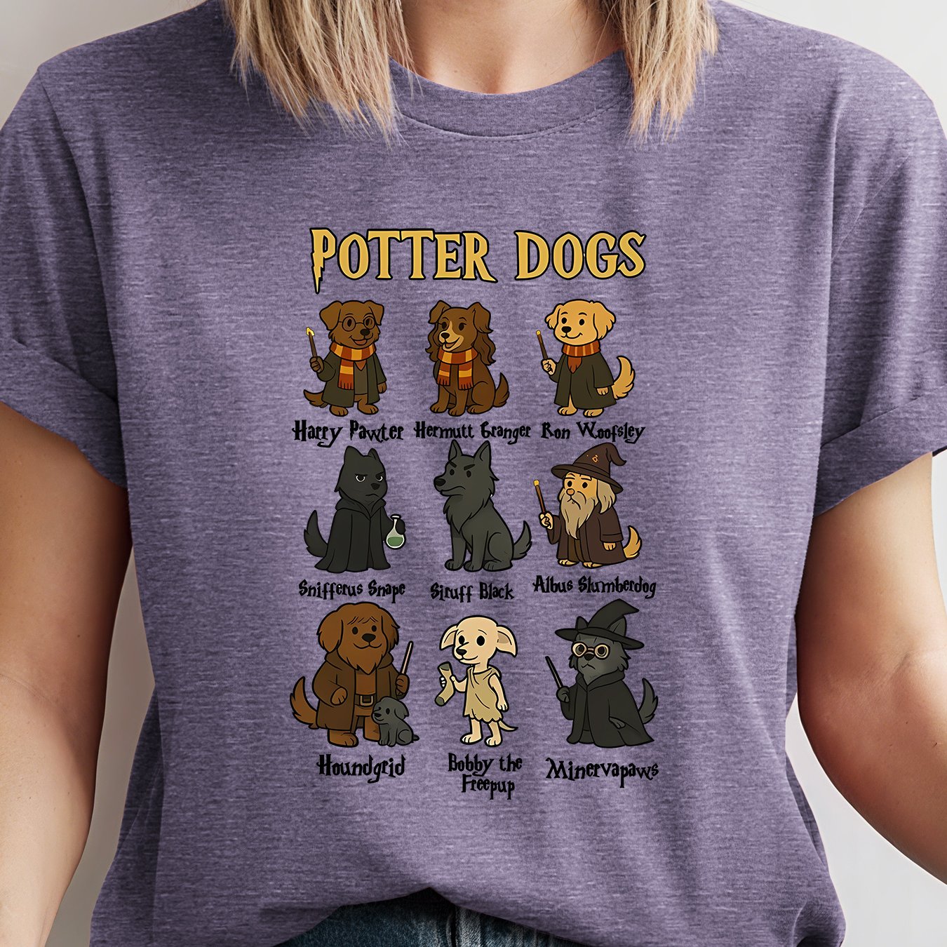 TEMU Wb Women's Harry Potter Magical Chibi Dog Print T-shirt - Retro Suitable For Short Sleeve Round Neck Blouse Retro Top With Chibi Characters |
