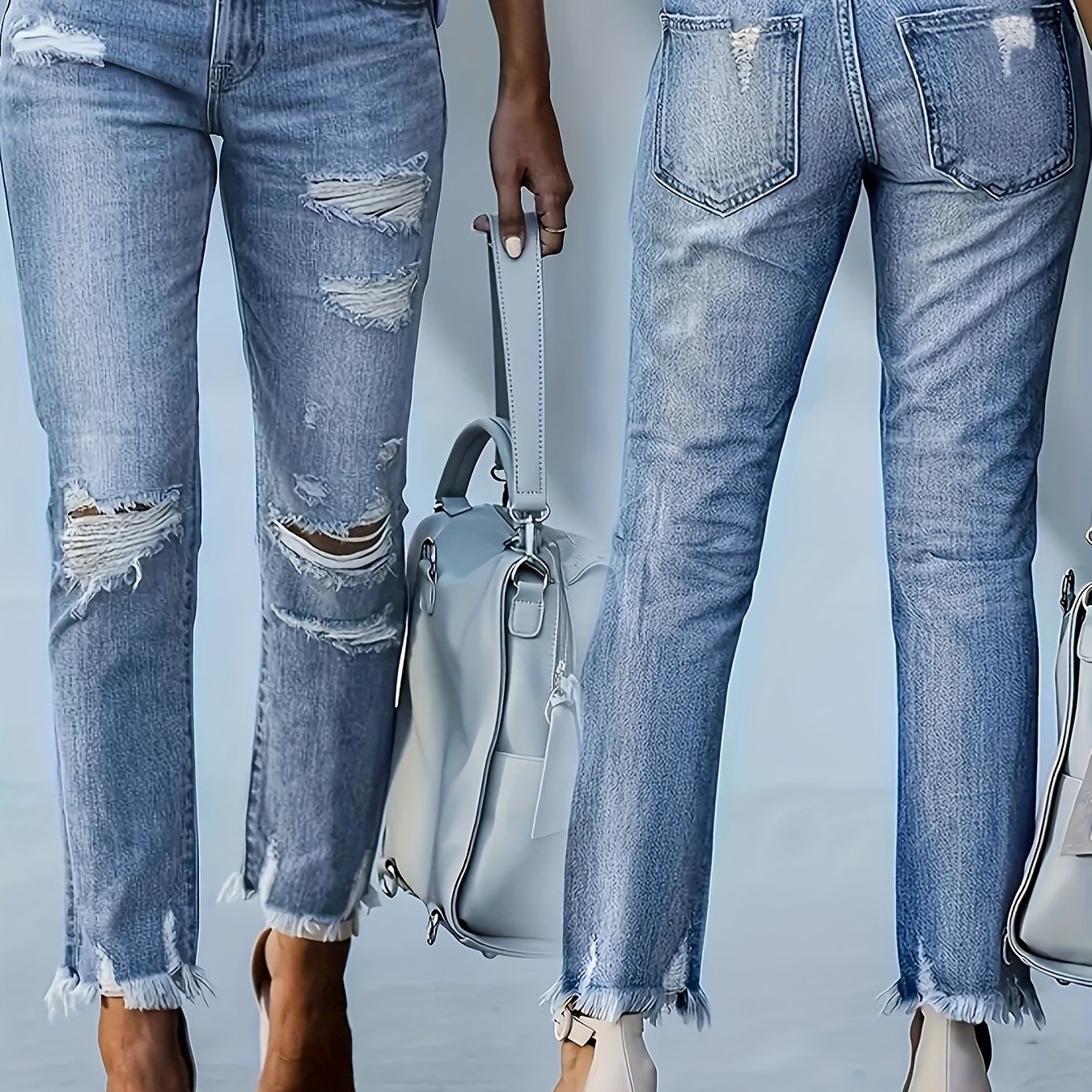 Women's Casual Skinny Stretch Distressed Acid Wash Jeans Ankle Length Jeans