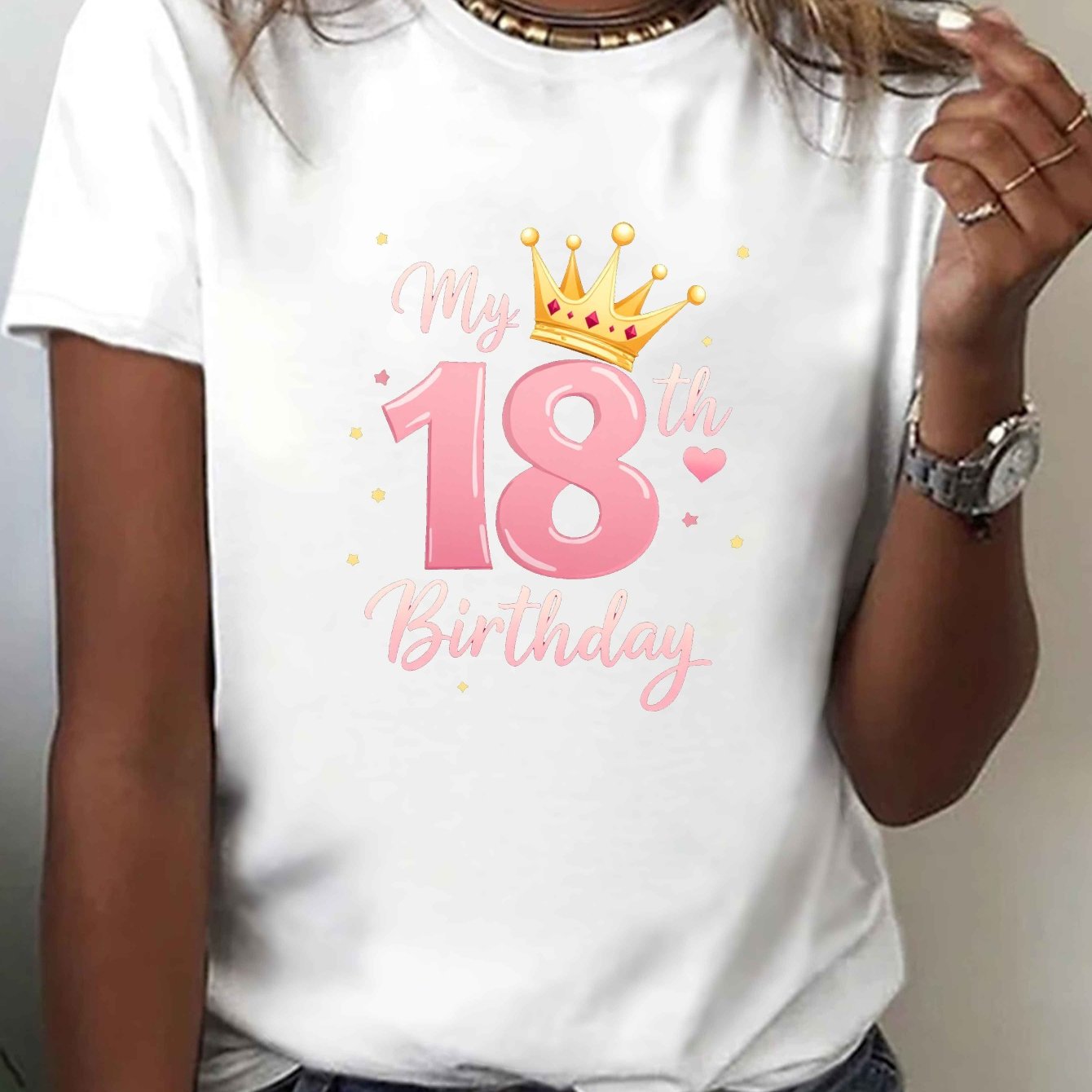 TEMU Casual Short-sleeve Crew Neck T-shirt For Women, Perfect For Summer And Spring, Celebrating My 18th Birthday
