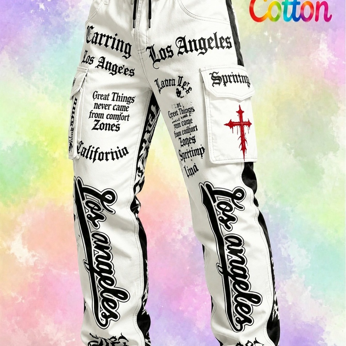 Image of Men's European/american Streetwear Pants With 3d Print Trousers - Beltless Multi- Outdoor Pants Suitable For All- Wear, Casual Sports & Vacations, Regular Fit Urban Style (no Belt Included)
