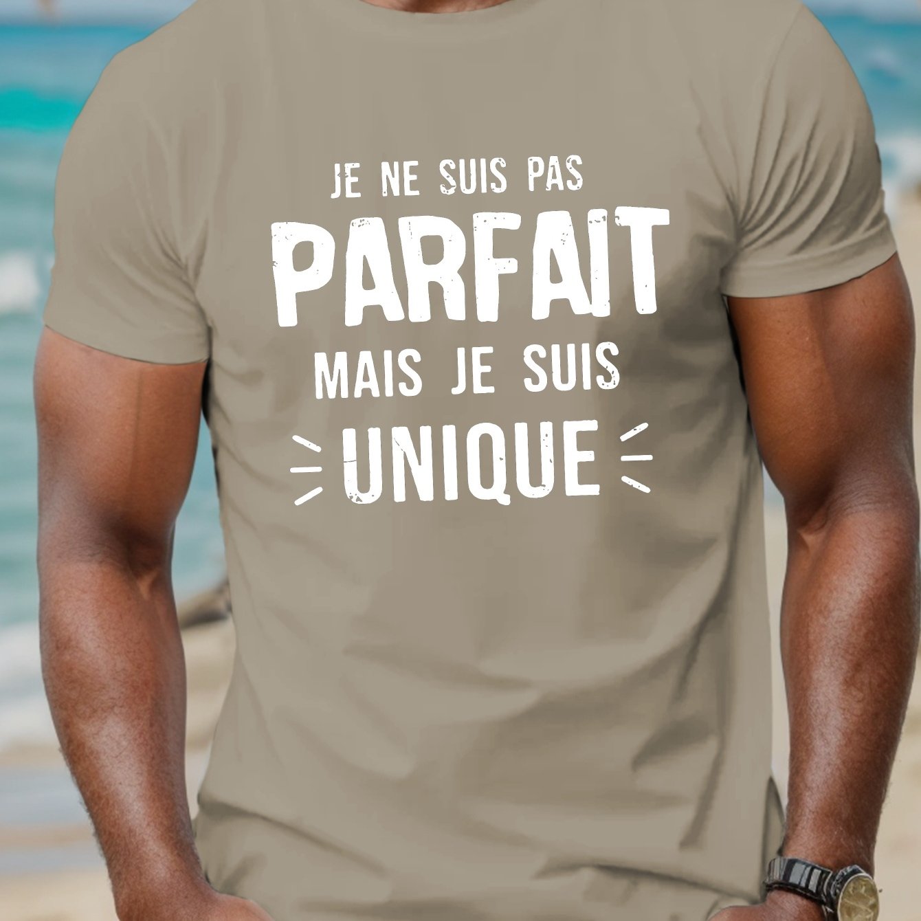 TEMU T-shirt Homme Manches Courtes " Rare Mais Unique" – Haut d'Été