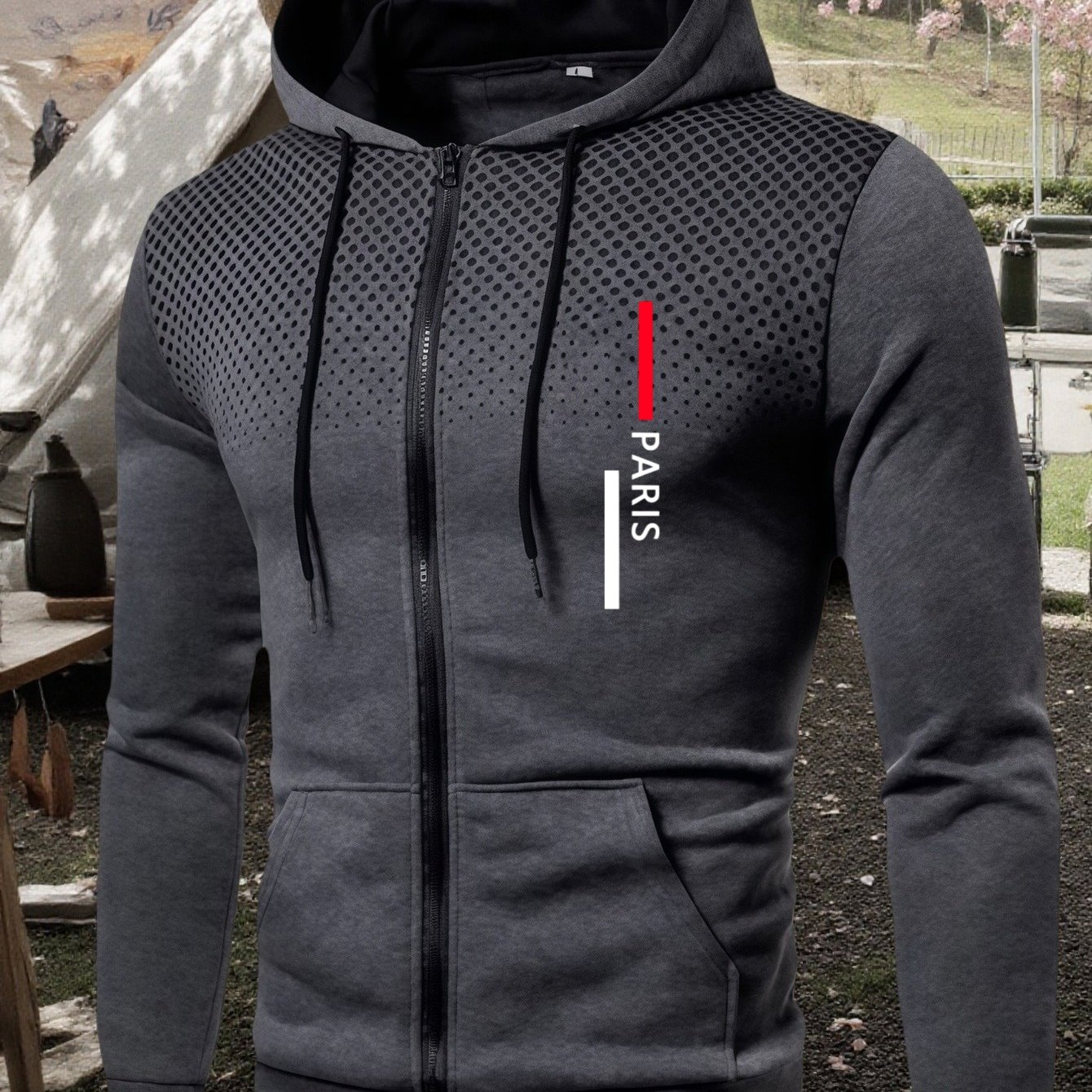 TEMU Men's Gradient Polka Dot Sweatshirt, Print Zipper Hooded Design For Easy , Loose Fit Non-picky Body Casual Outing, Suitable For , Trendy Men's