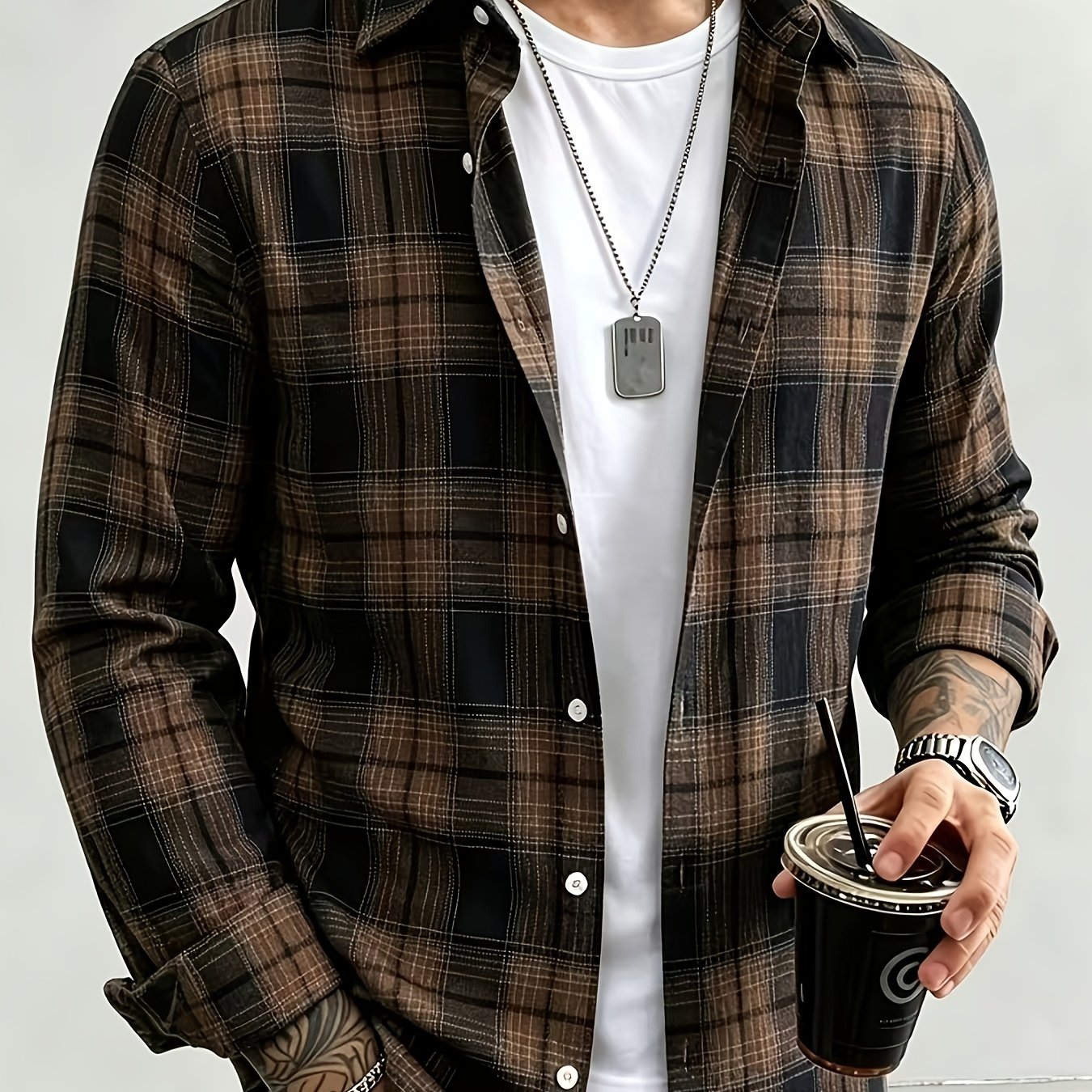 TEMU 2026 Lapel Shirt, Spring/autumn Long Sleeve Fashion Button-up Top, Breathable Comfortable Fabric, Suitable For And Vacations, Casual Men's Wear