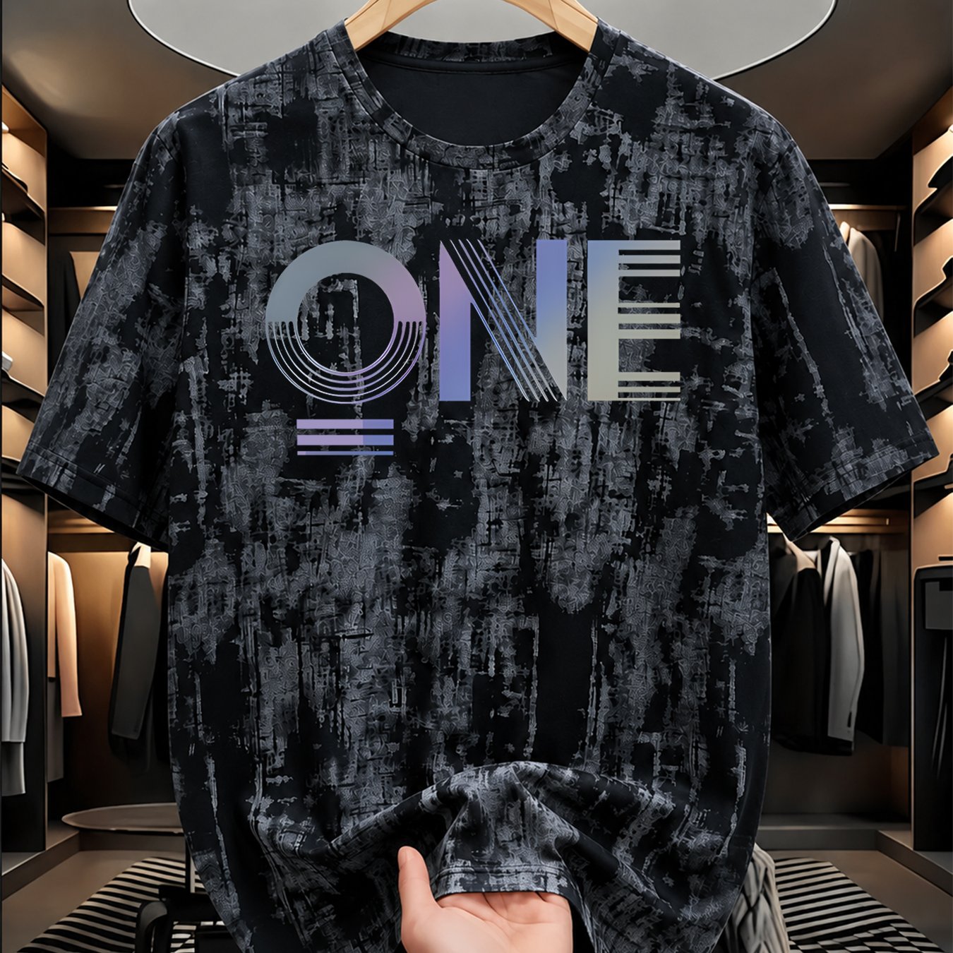 TEMU Men's Casual Athletic Tie-dye T-shirt, "one" Print Short Sleeve, Suitable For Indoor And Outdoor Leisure Sports, Summer , Versatile For Parties,