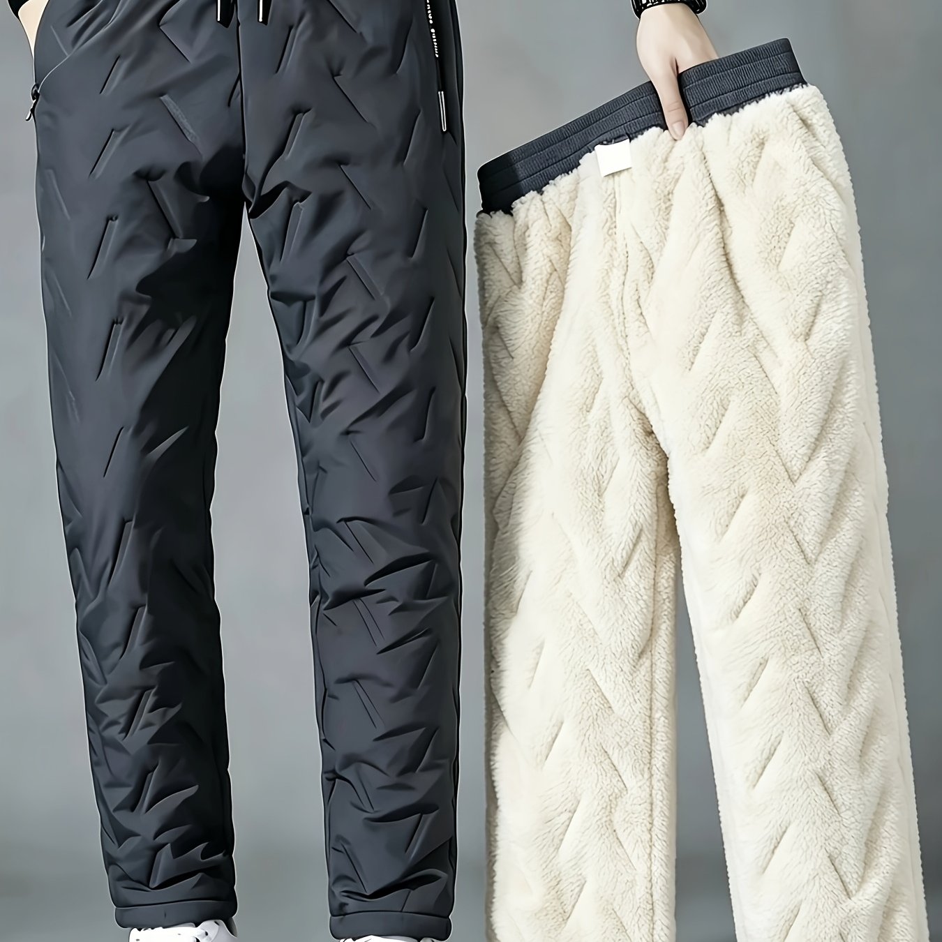 TEMU Pantalones casuales para hombre con forro polar, pantalones largos cálidos y gruesos para invierno - para deportes al , gimnasio, uso diario,