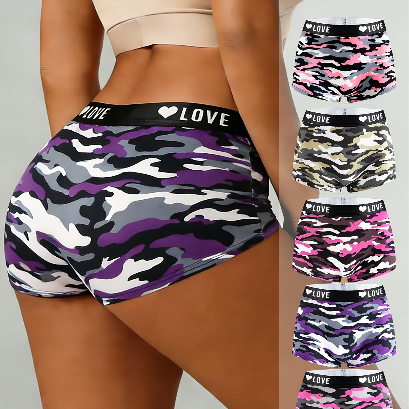 5pcs Mixed Size Women's Plus Size Boxer Shorts | With Medium Stretch Fabric And Random Print
