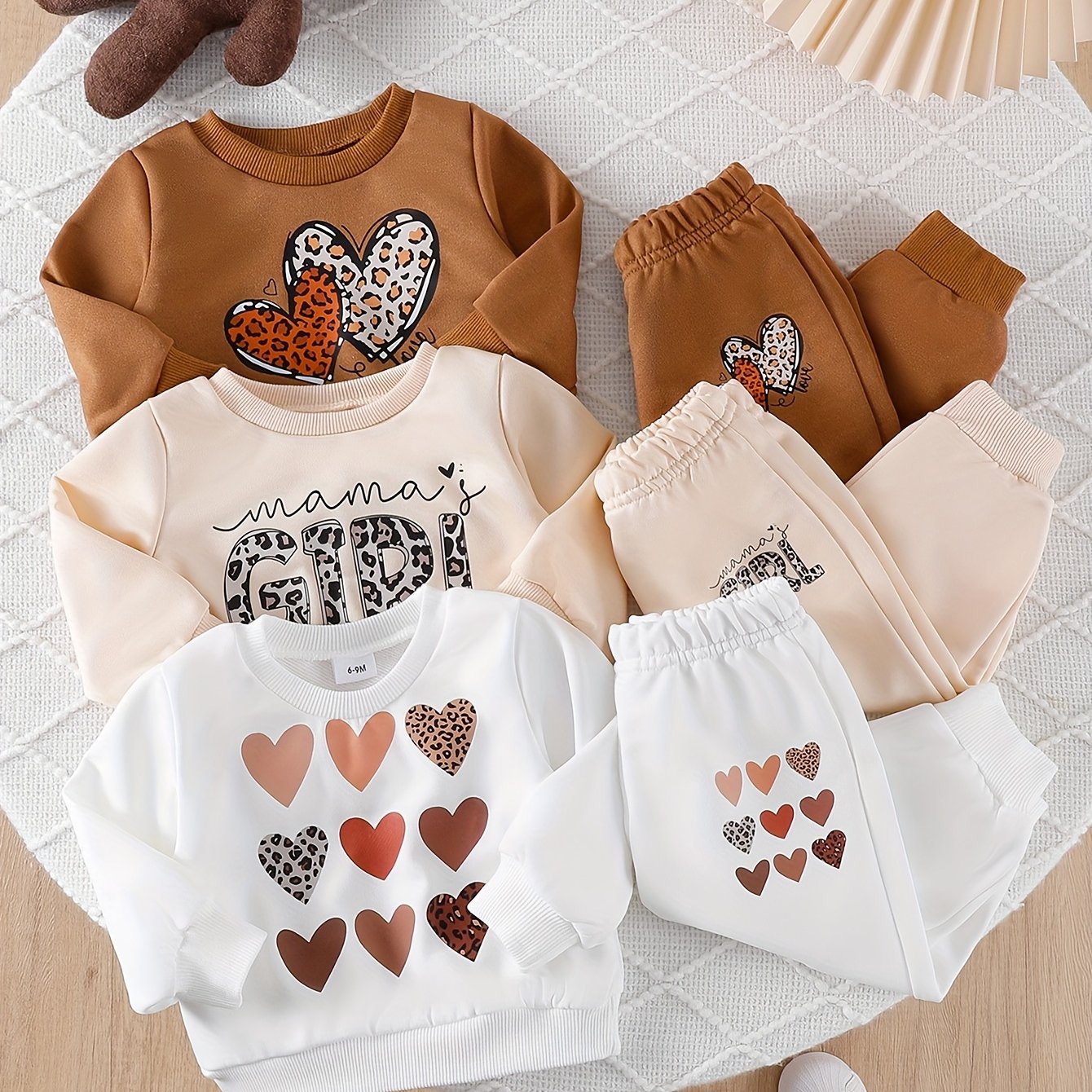 TEMU 6pcs Toddler Baby Girl Fall Winter Clothes, Leopard Print Heart Print Trendy Pullover, Long Sleeve Crewneck Sweatshirts + Joggers Pants Outfits,