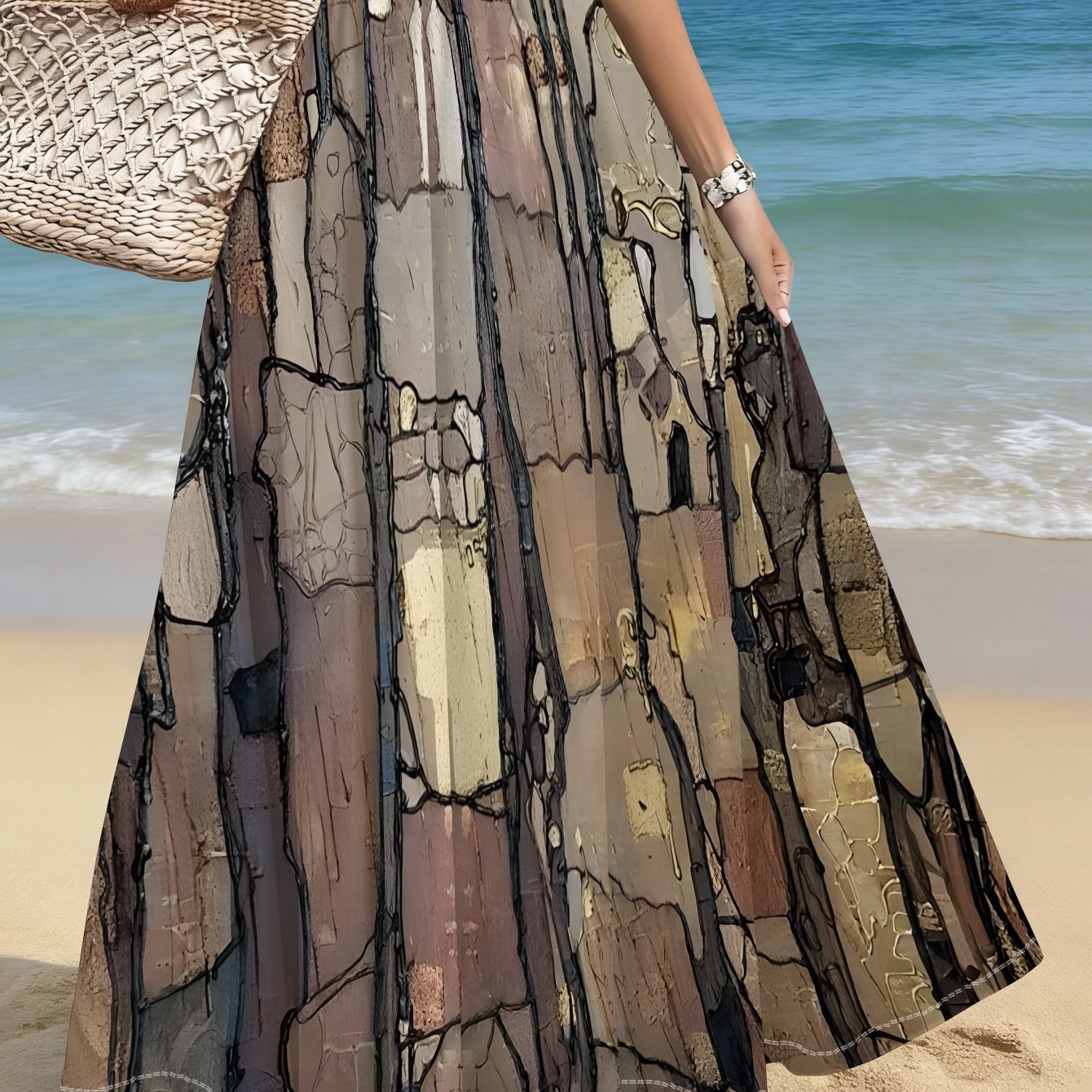 TEMU Women's Plus Size Skirt With Abstract Stone Pattern, Lightweight Fabric Trendy Fashion, Ideal For Beach Vacation, Travel, Casual Wear, Summer