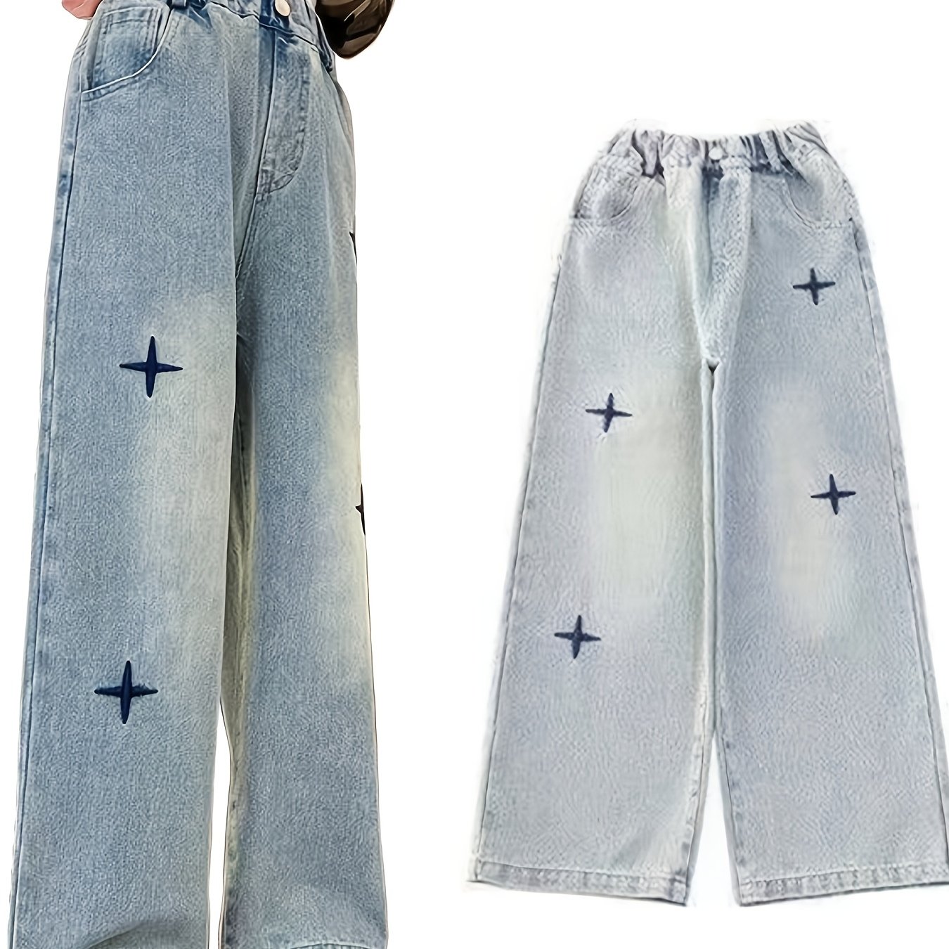 Image of Girls' Trousers, Thin Style For Spring And Autumn, Long Pants, Wide-leg Pants For Middle And Older Children, Straight-cut Jeans For Junior High School Girls, Suitable For Autumn And Winter