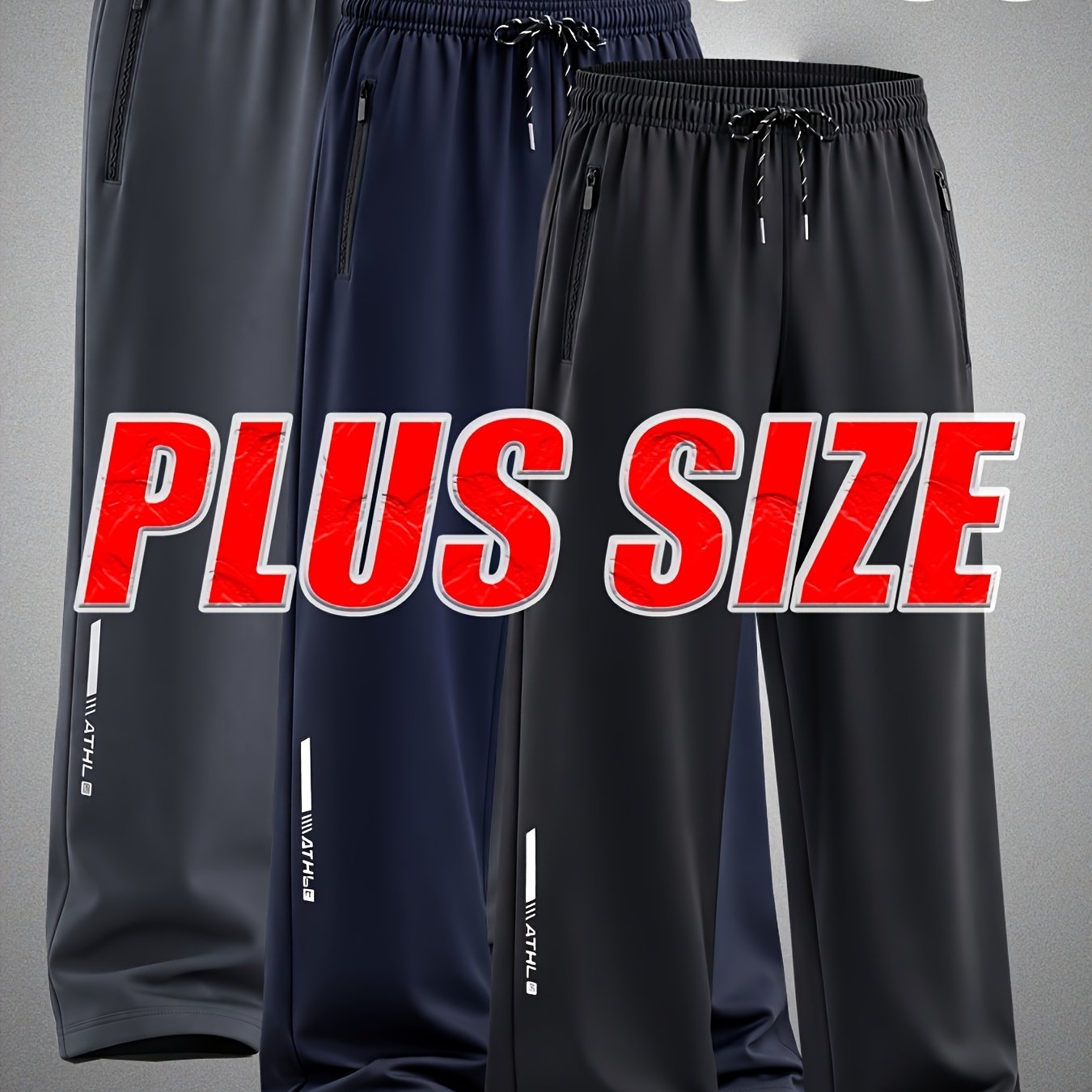 TEMU 3pcs Men's Oversized Pants With Double Zippers On Sides And Drawstring , Balancing And Practicality. Suitable For Running, Exercising, Playing