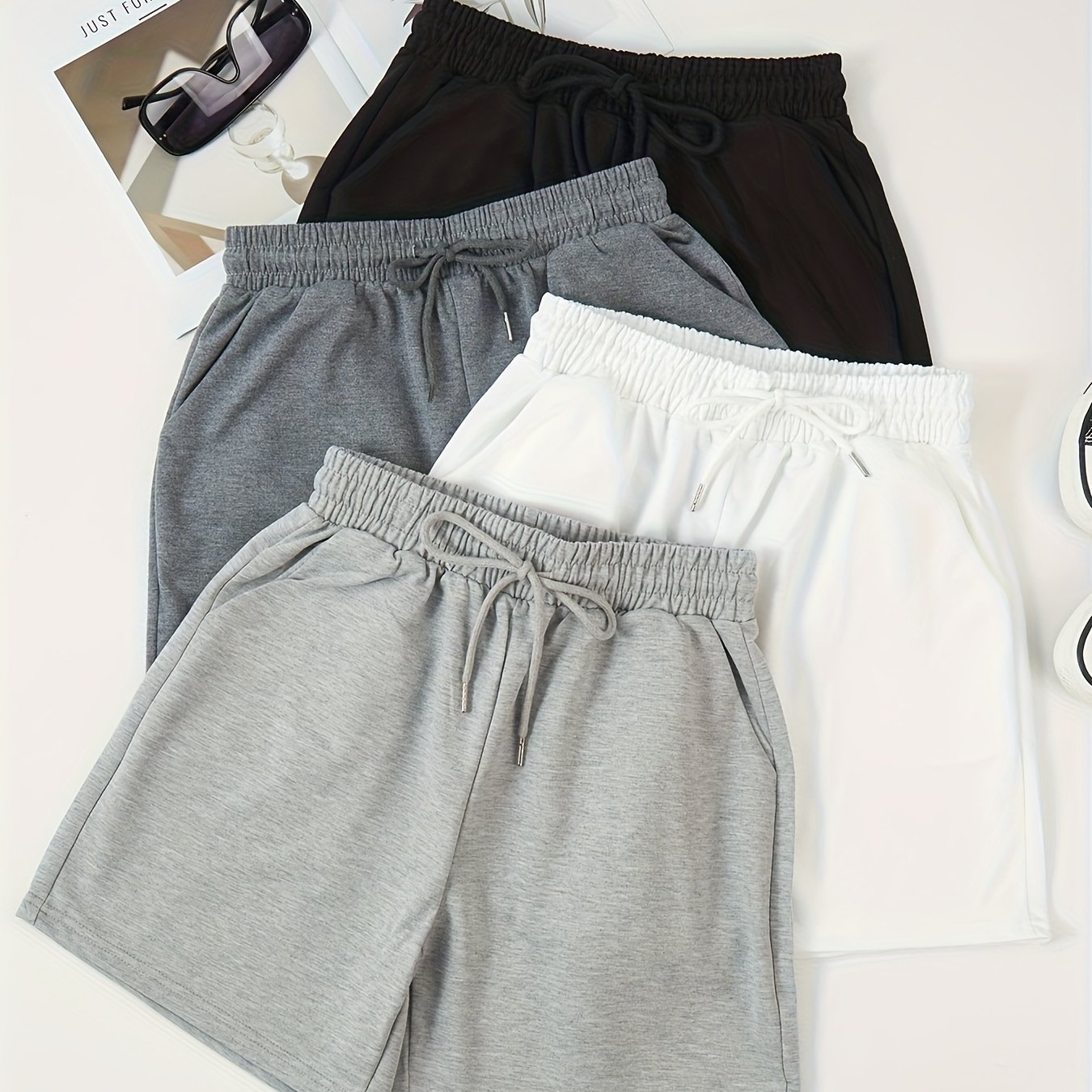 4-pack Women's Front Pocket Drawstring Waist Athletic Casual Running Workout Shorts Sweatpants