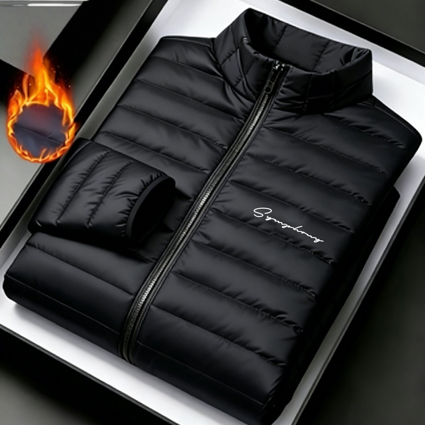 TEMU Men's Collar Lightweight Striped Quilted Jacket, Fall Winter Small Label Zipper Slim Fit Versatile Commuter Coat, Casual Outing Warm Top, Long