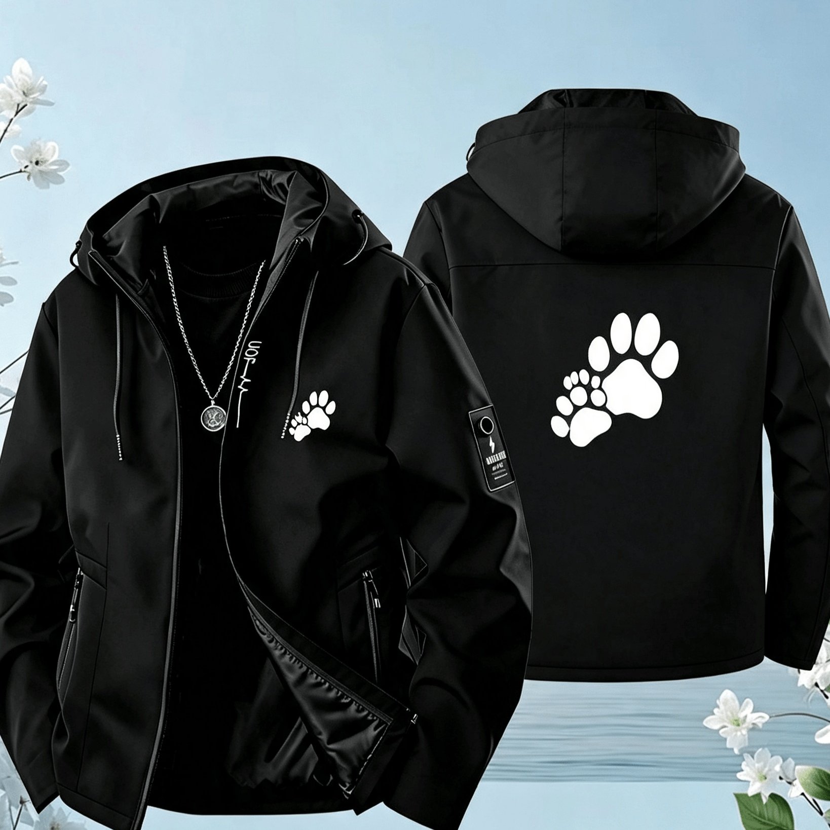 TEMU Unisex Hooded Zip-up Jacket With Paw Print Logo And - Y Smooth Material, Style, Suitable For Men And Women- An Ideal Gift For On Birthdays And