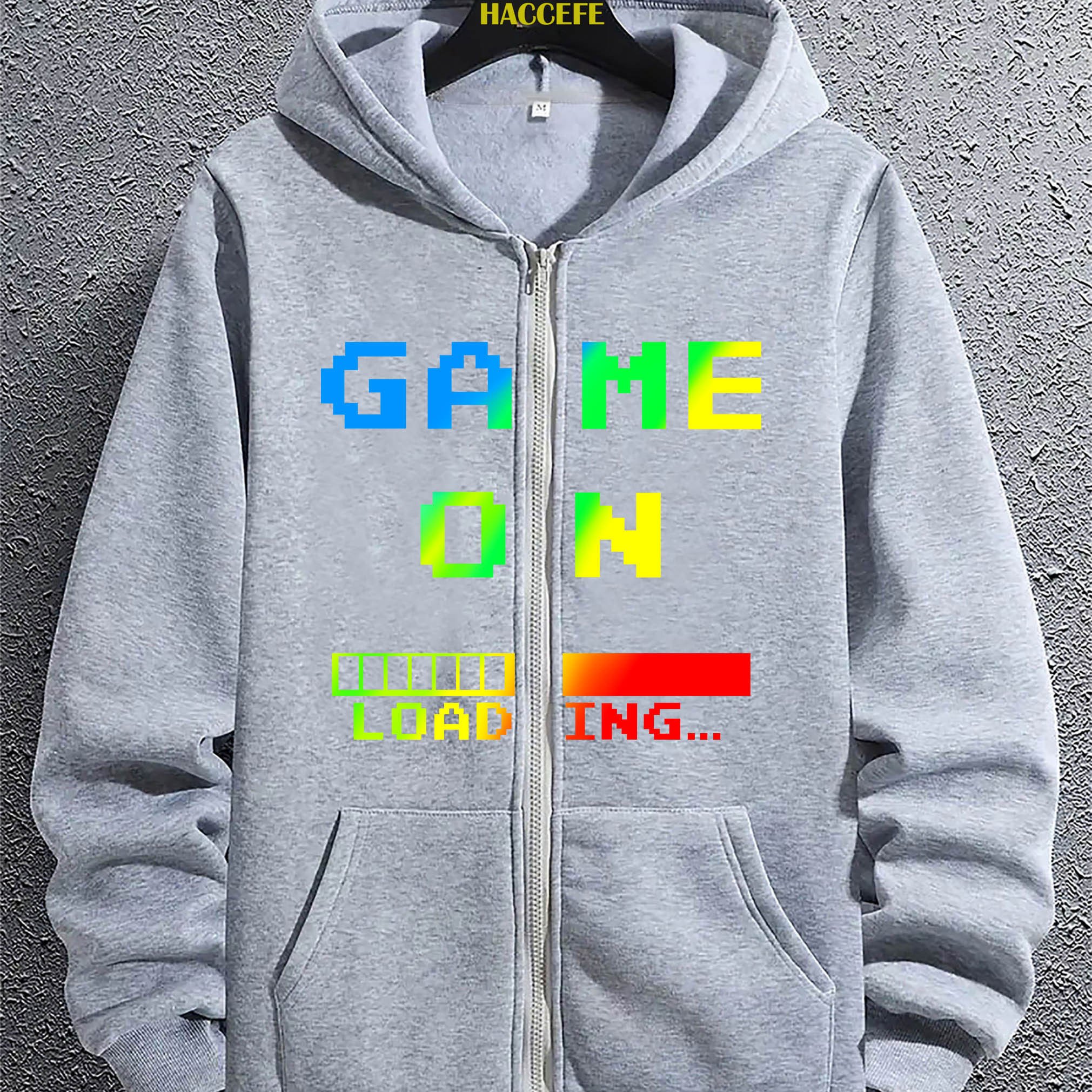 TEMU Men's Casual Fashion Trendy Creative Colorful Letter Pattern Print Zipper Hoodie Graphic Hooded Sweatshirt