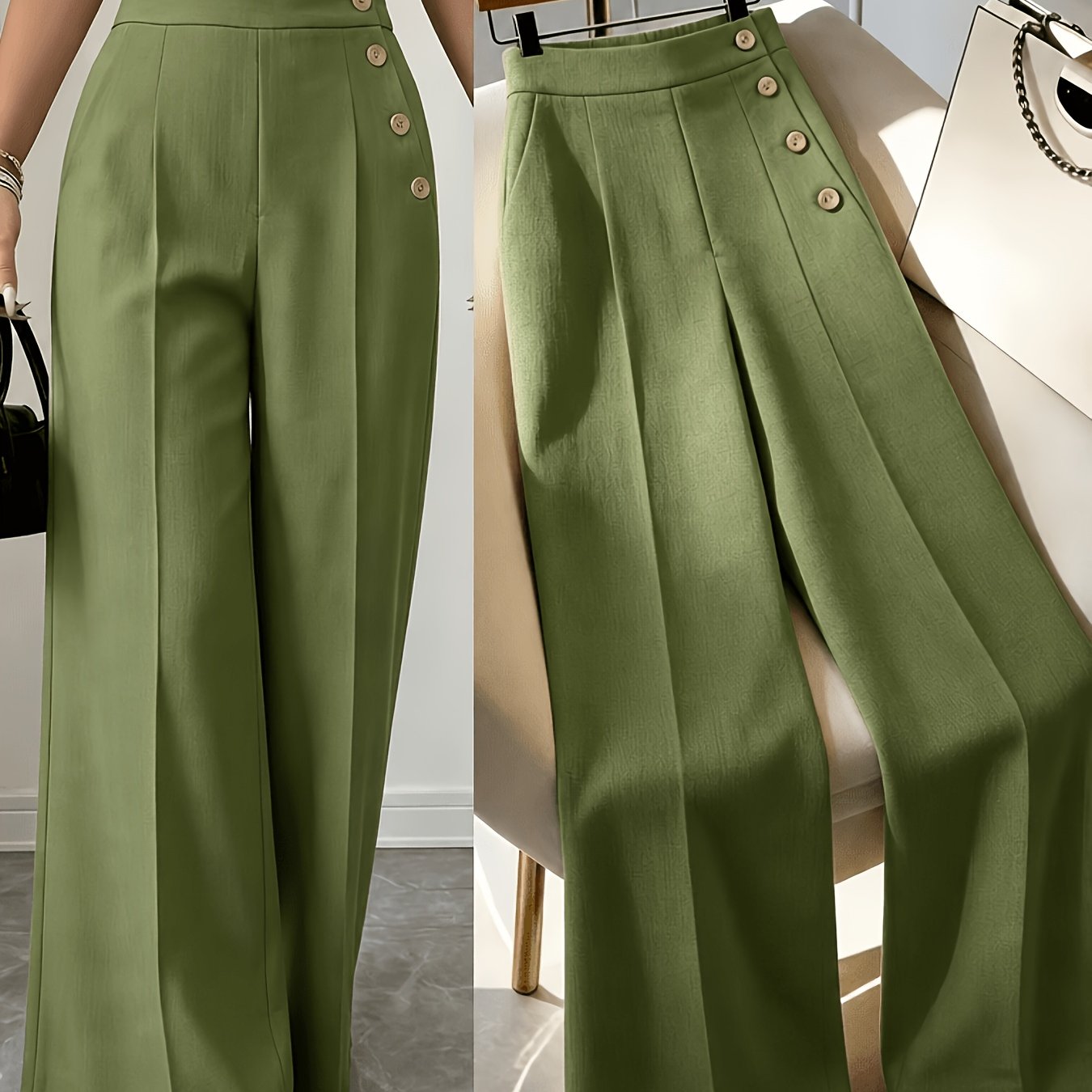 TEMU Cross-border European And American Women's New Casual Elegant Loose Wide-leg Pants In Solid Colors For Vacation