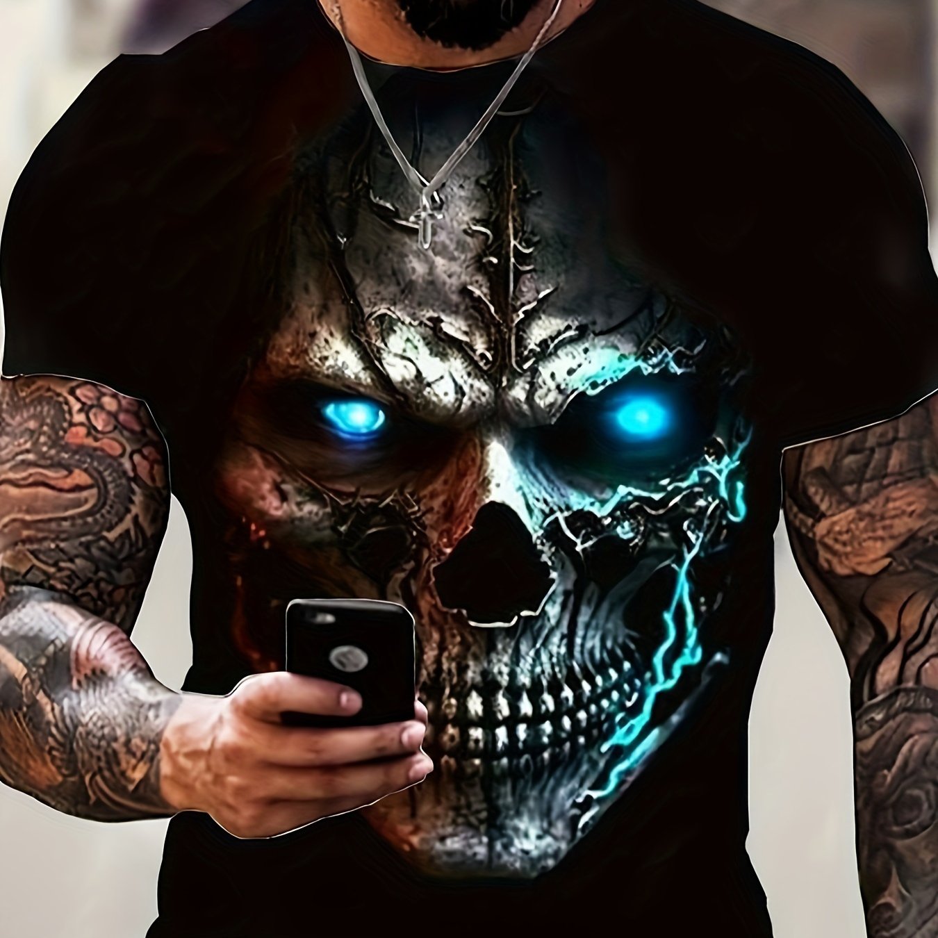 Retro Men's Horror Skull T-shirts Vintage O-neck Short Sleeve Tees Print Scar Skeleton T Shirts Hallween Streetwears
