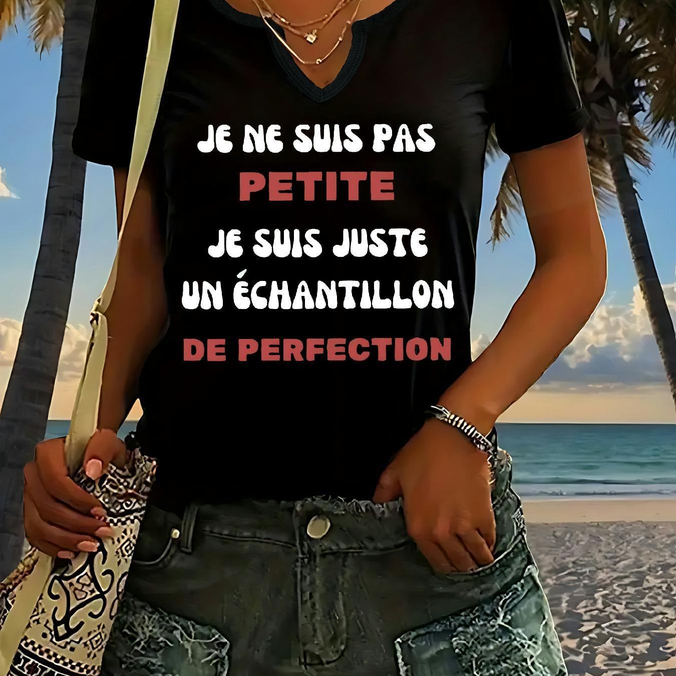 TEMU T-shirt décontracté à manches courtes pour femme - HQL20260319046 Petite T-shirts à col en V pour femme, T-shirt confortable lavable en machine