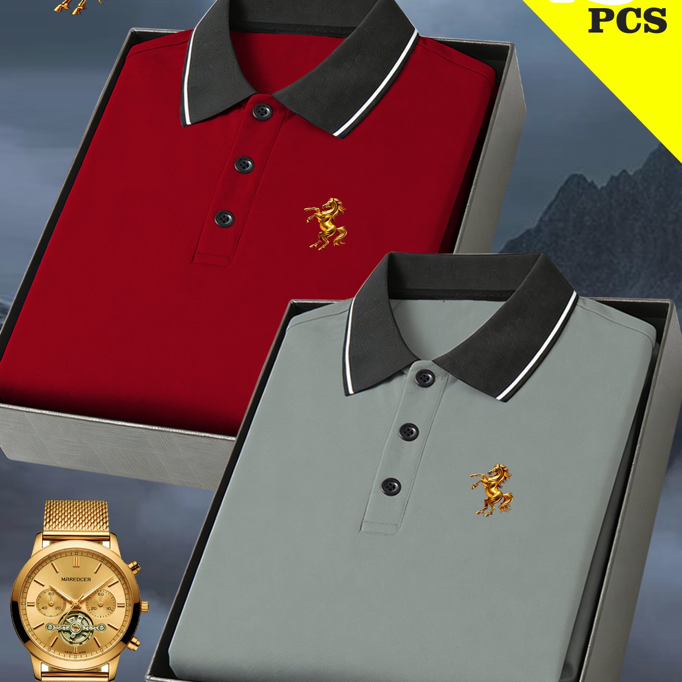 TEMU A -piece Men's Sports Short-sleeve Shirt Featuring A Golden Jumping Horse Print, Stylish And Casual, Quick-drying And Breathable, Suitable For