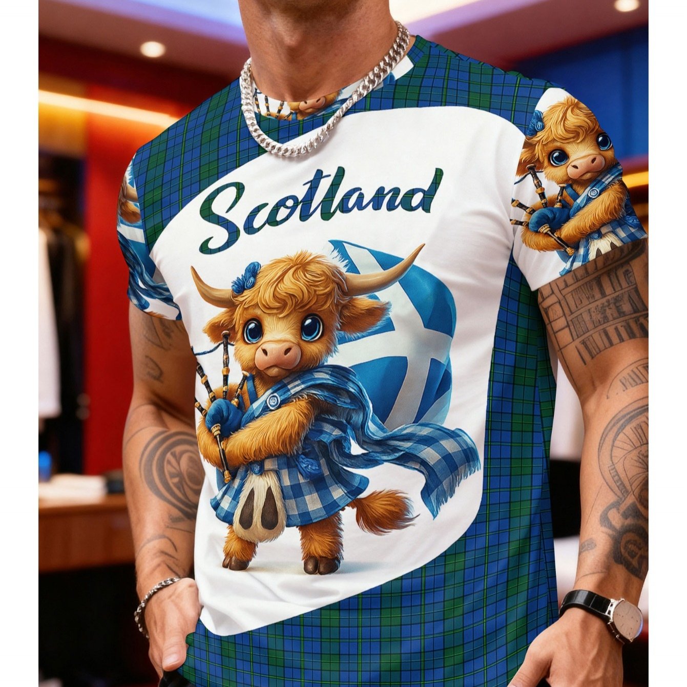 TEMU 2026 New Scottish T-shirt, Crew Neck Short-sleeve Casual Printed With "scotland" And In Kilt Pattern [print Design - No Texture]