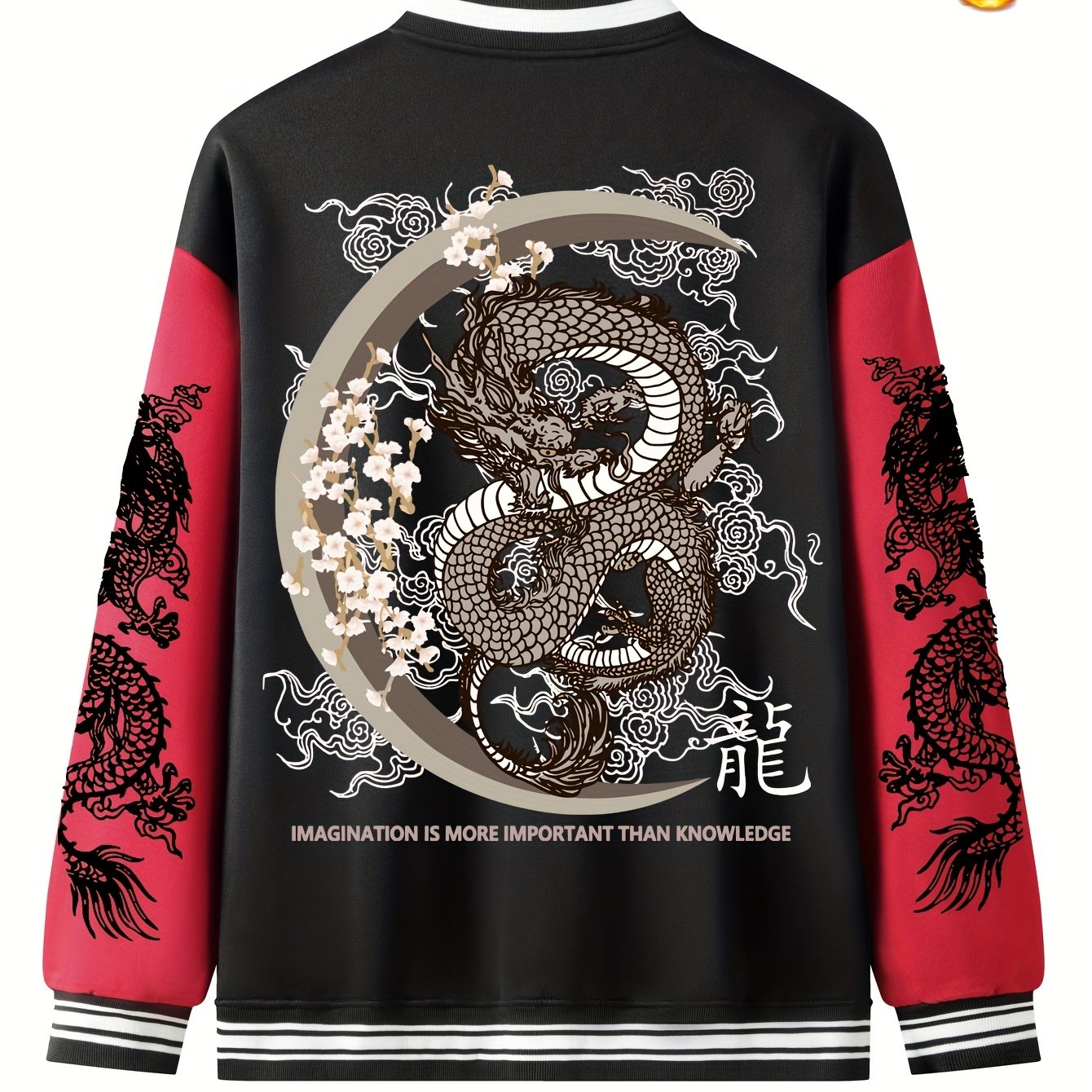 TEMU Dragon Series Jacket For Men, Lightweight Warm Men's Jacket With Lining, Cute Hip-hop Style Top
