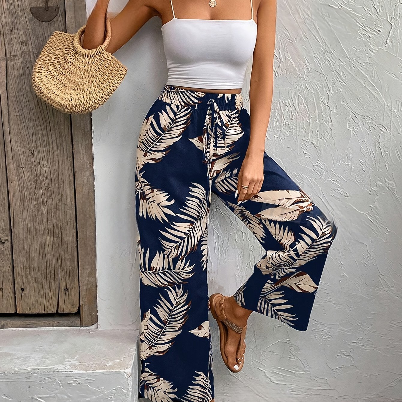 Wide-leg Pants, Women's Tie Up Loose Fit Comfortable Pants