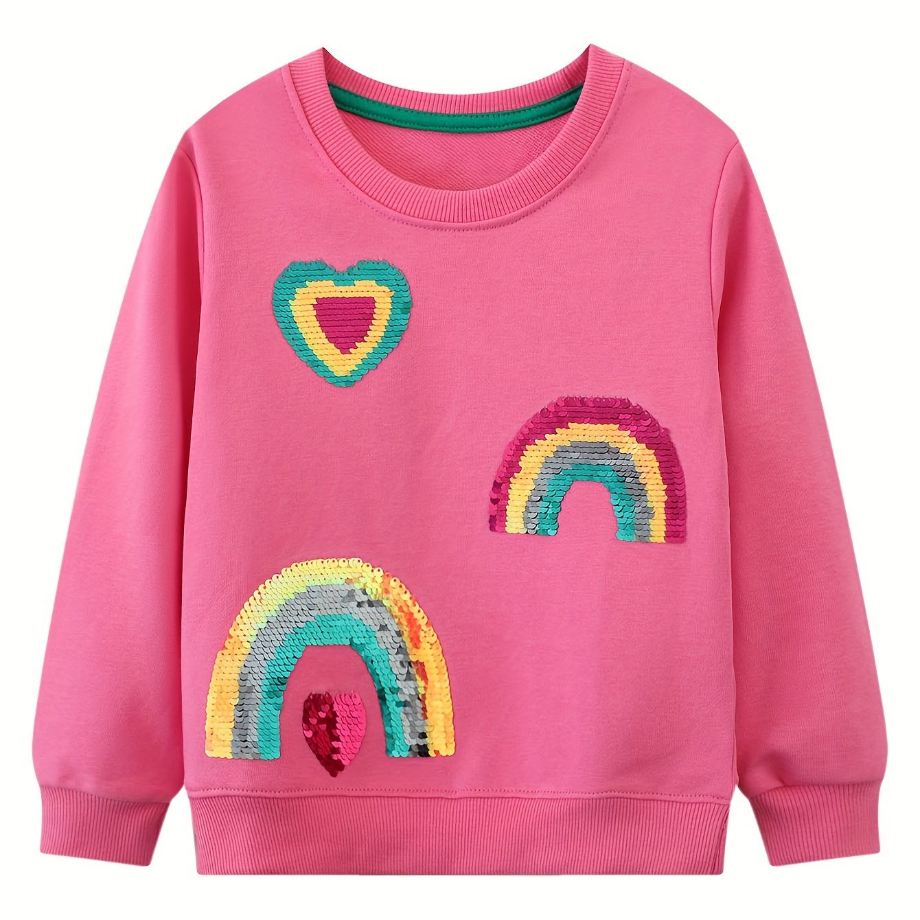 Image of Spring And Autumn Stylish Long-sleeve Sweatshirt For Girls Featuring Cartoon , Hearts, And Sequins, Made Of Soft For Casual Wear