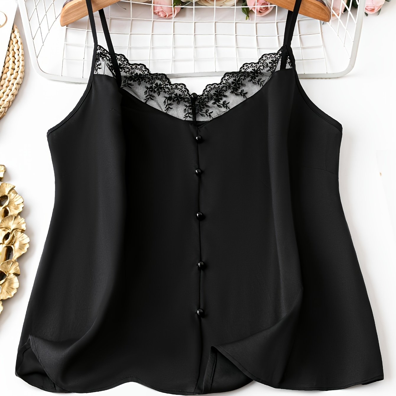 E-shop Plus Size - Plus Size - Zielgerichtete Entwicklung Size Spitzensaum Splicing Camisole Top Damen Plus Size Damen Top