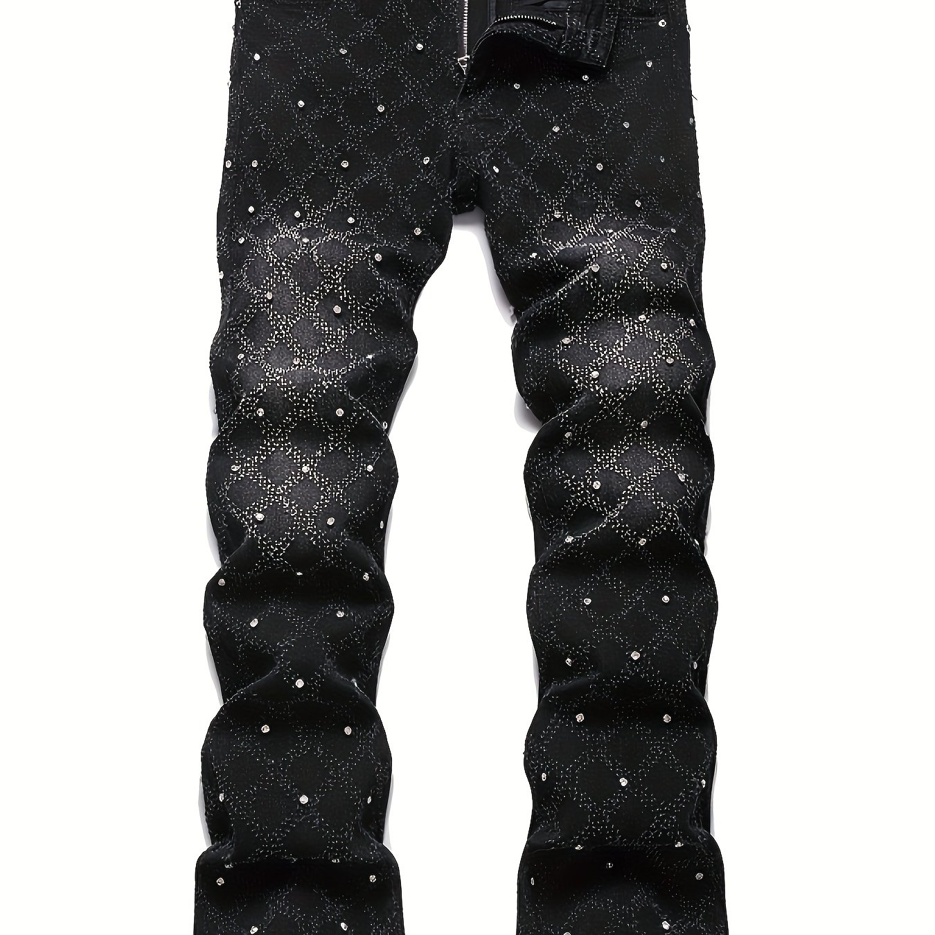 TEMU Men's Nail Drill Decoration Sparkling Elastic Straight Jeans Street Style Hip-hop Skateboarding Rap Party For All