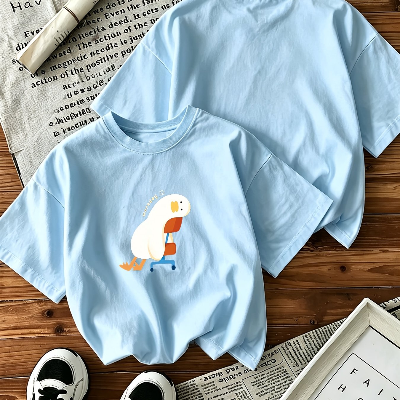 Unisex Oversized T-shirt, Funny '' Exhausted Duck Meme Print, Short Sleeve Crew Neck Tee, Spring Summer Casual Streetwear Top For Men And Women