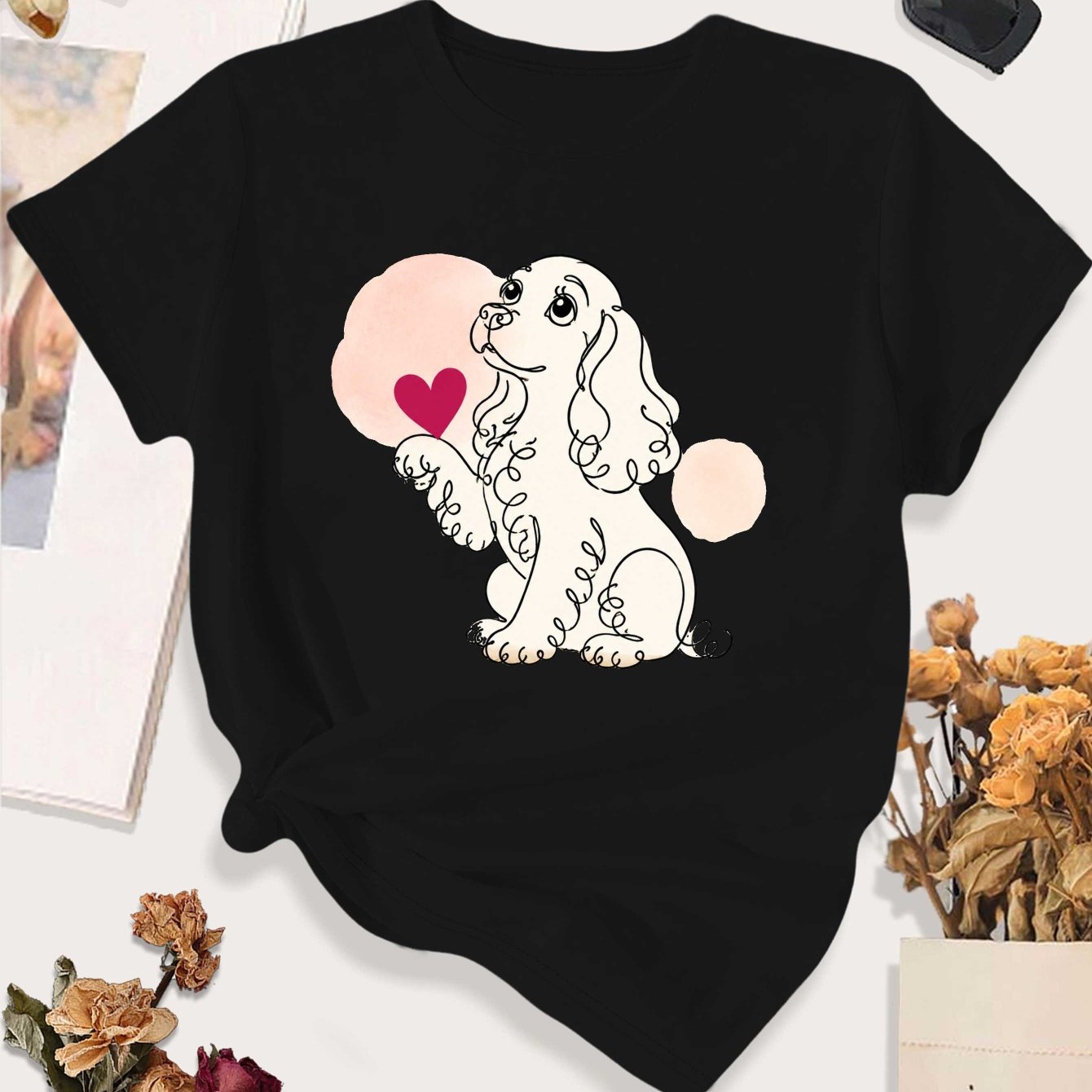 TEMU Gentle Spaniel Love Large Size Women's Casual Sports T-shirt