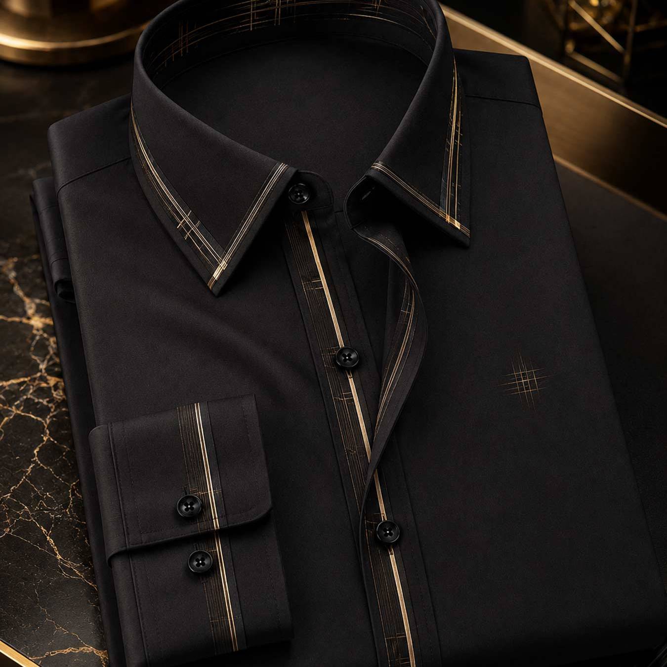Image of Summer 's Doublebutton Collar Longsleeve Shirt Pattern Ideal For Business And Formal Parties.