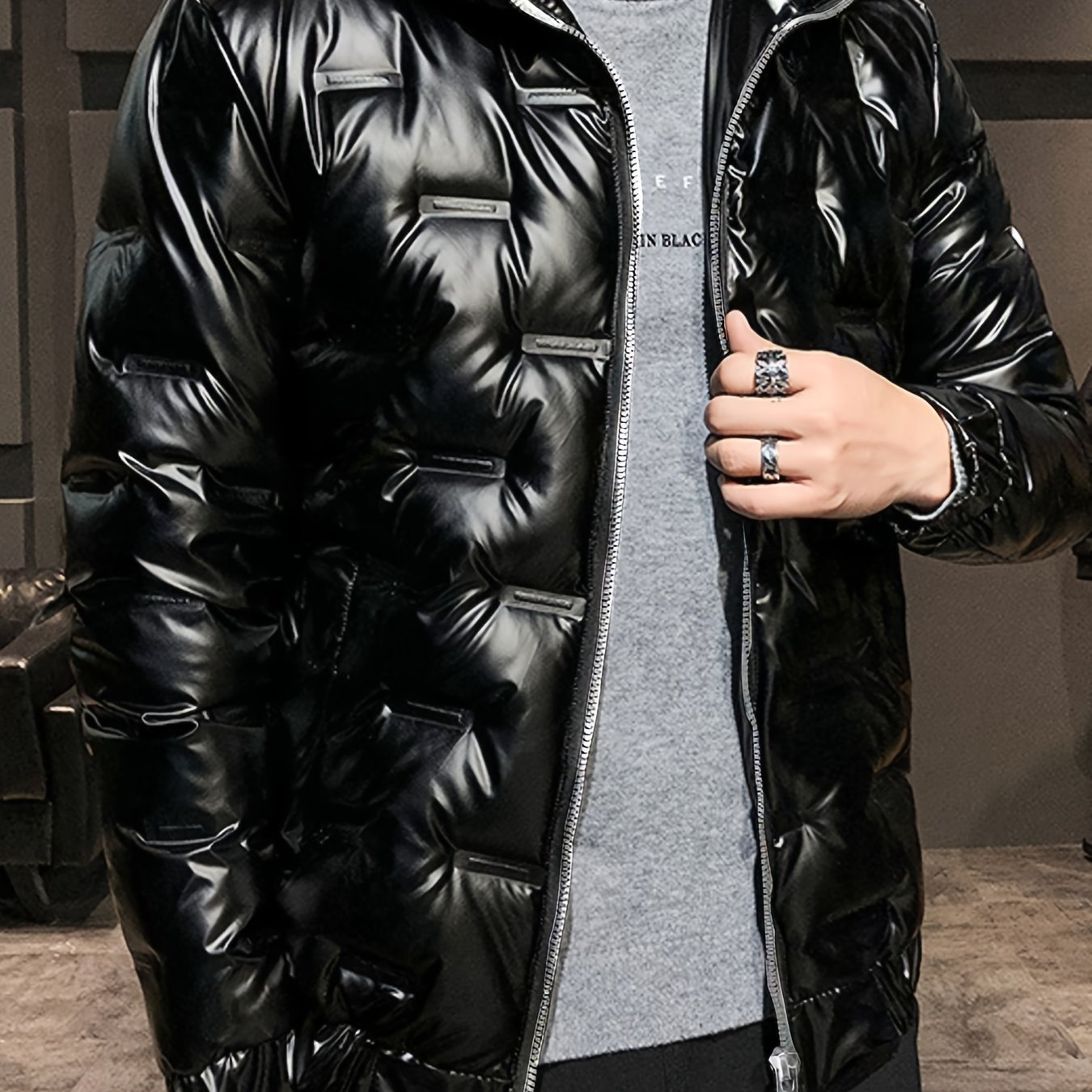 Image of Winter Men's Loose Thickened Hooded Jacket Youth Shiny Trendy Casual Coat Men's Sports Warm Jacket