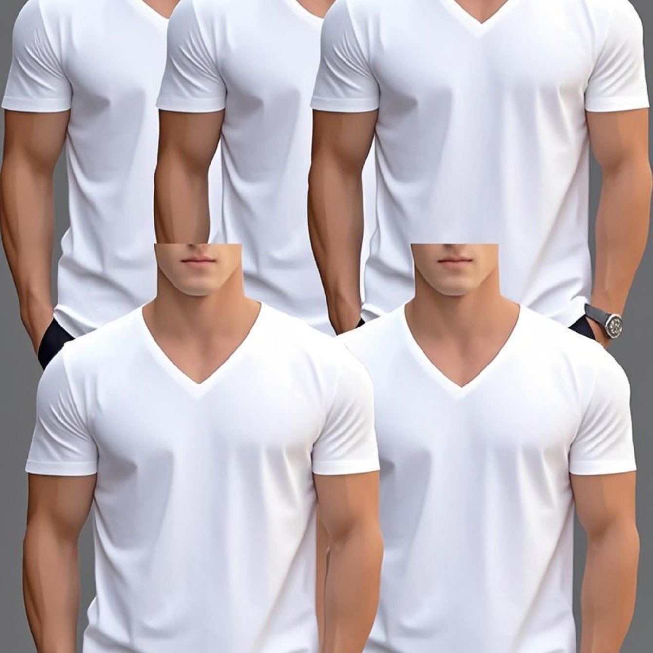TEMU [Design Imprimé - Non Texturé] Ensemble 5 T-shirts d'été à col en V et manches courtes pour hommes, grande taille